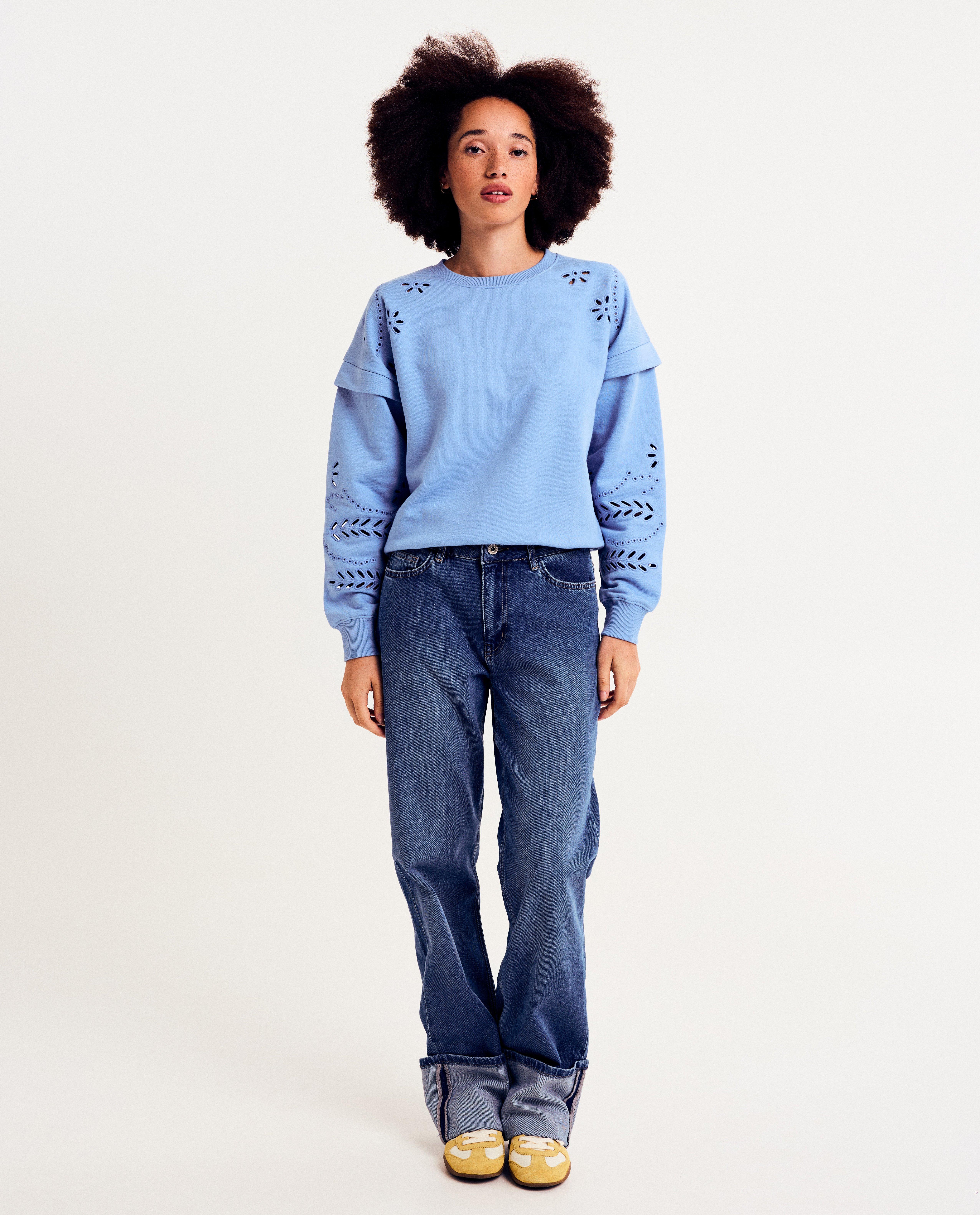 Sweat avec de la broderie anglaise - D&eacute;tails du produit - bleu clair - image num&eacute;ro 2