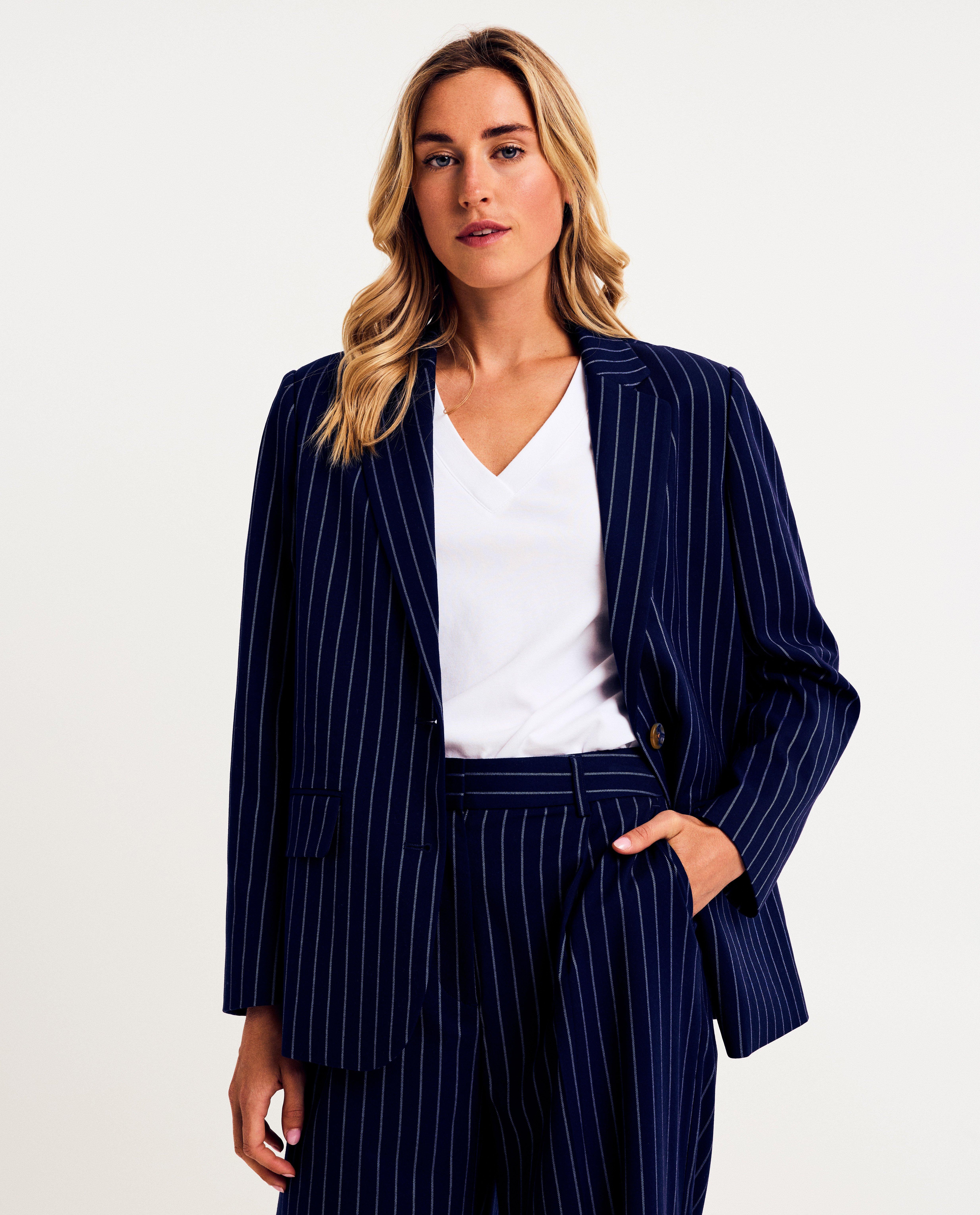 Donkerblauwe blazer met strepen, oversized fit - null - Sora