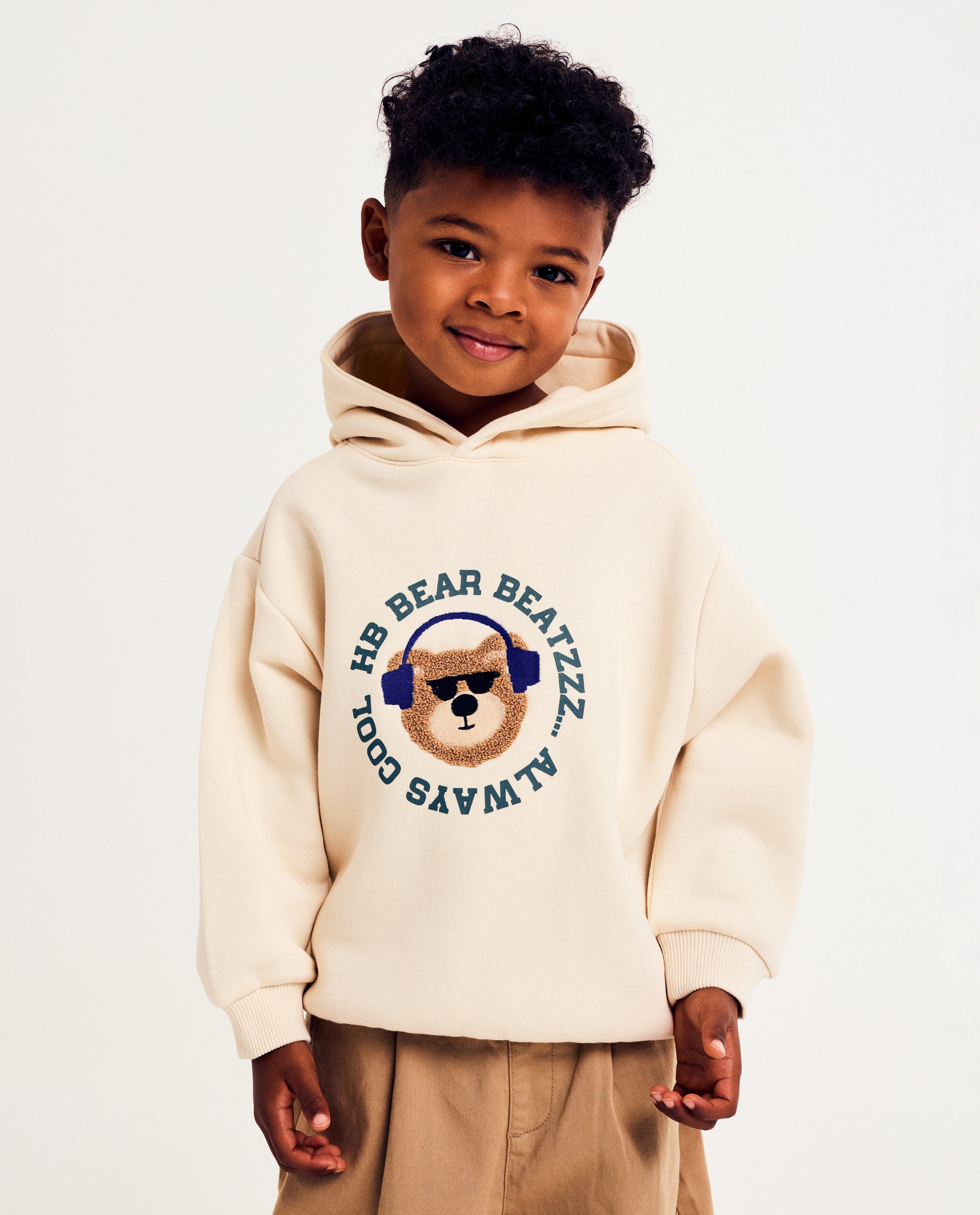 Sweat à capuche avec ours en bouclé, loose fit