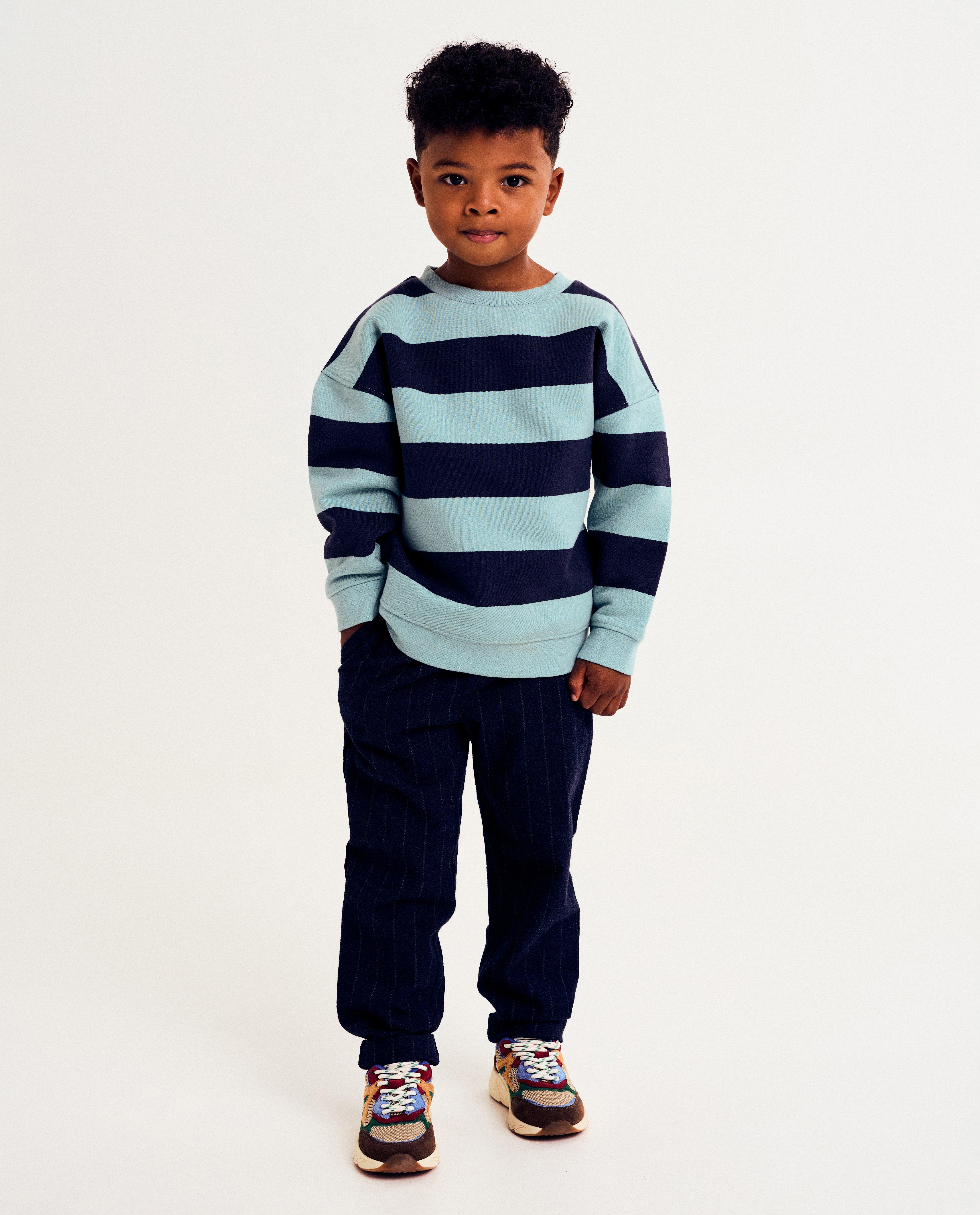 Pantalon bleu marine à rayures, straight fit