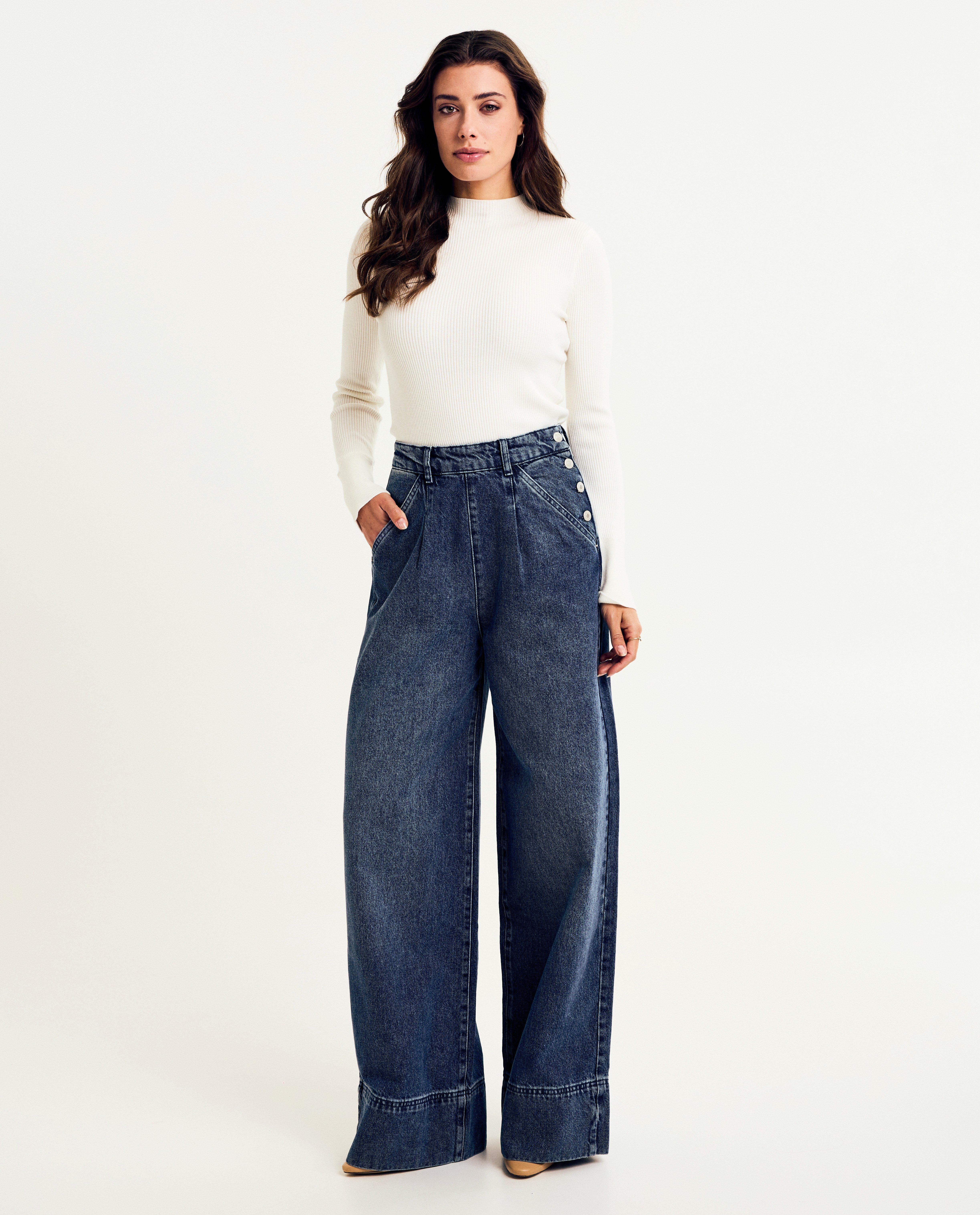 Jeans - Blauwe jeans, wide leg fit