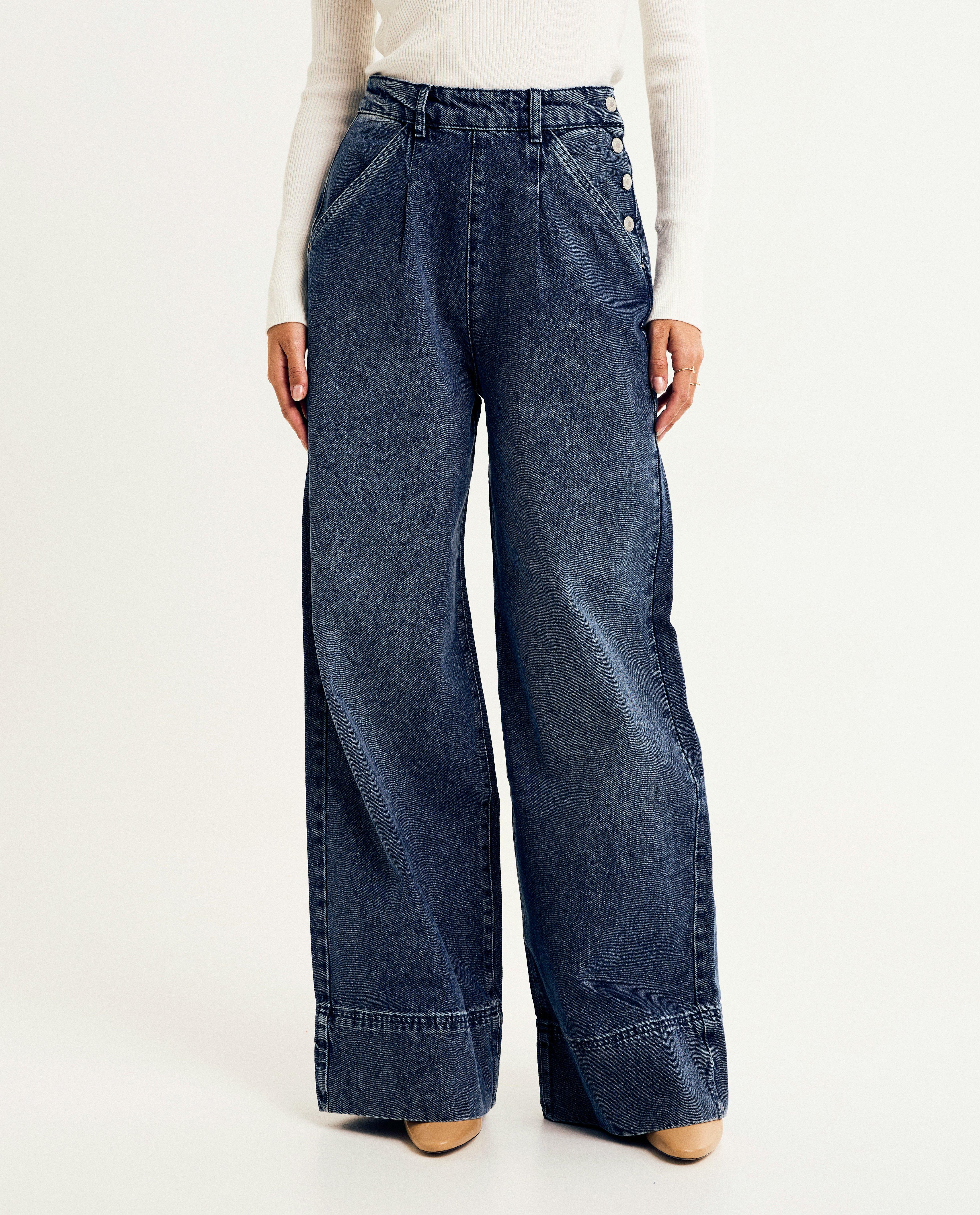 Jeans - Blauwe jeans, wide leg fit