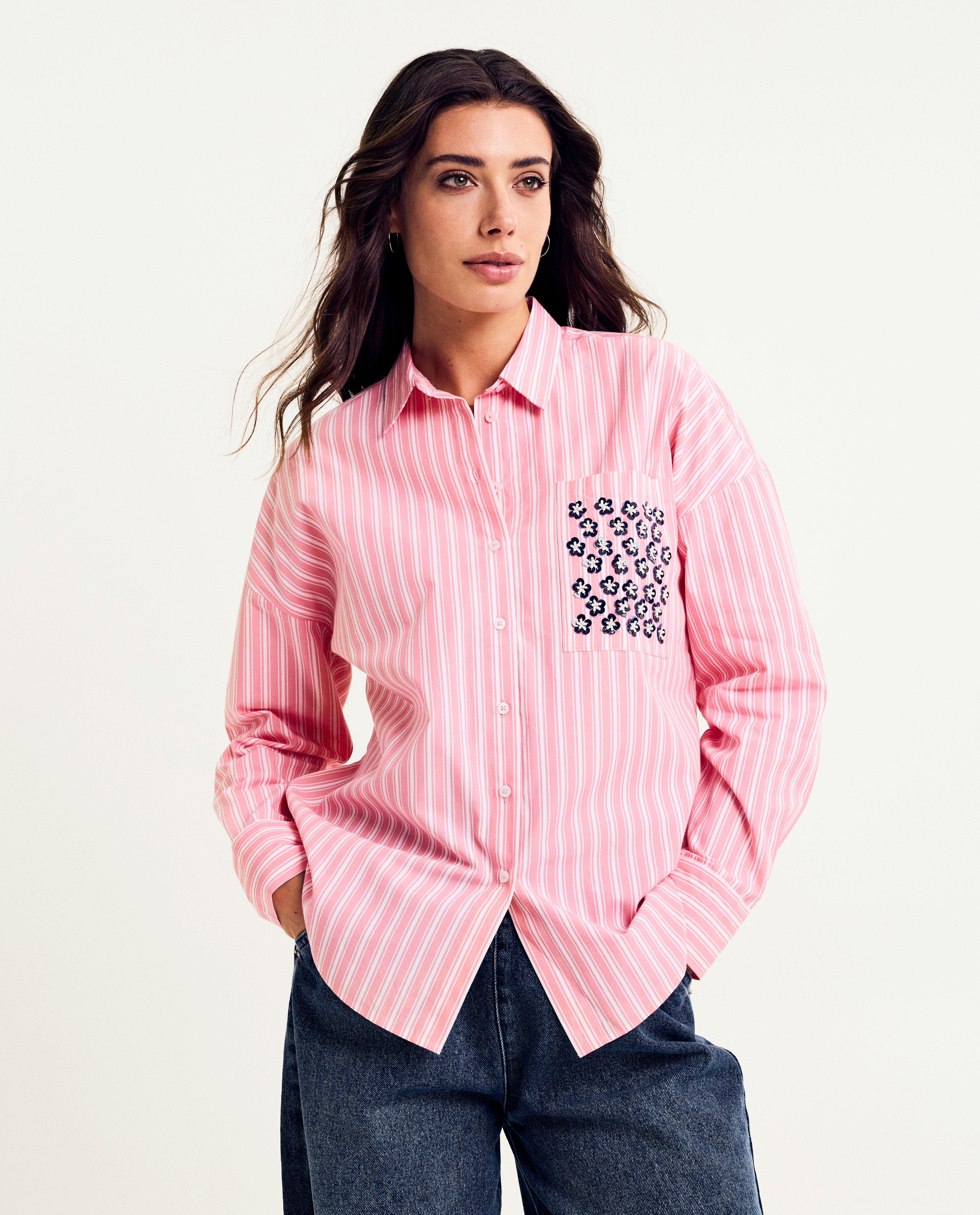 Hemden - Hemd met siersteentjes, oversized fit