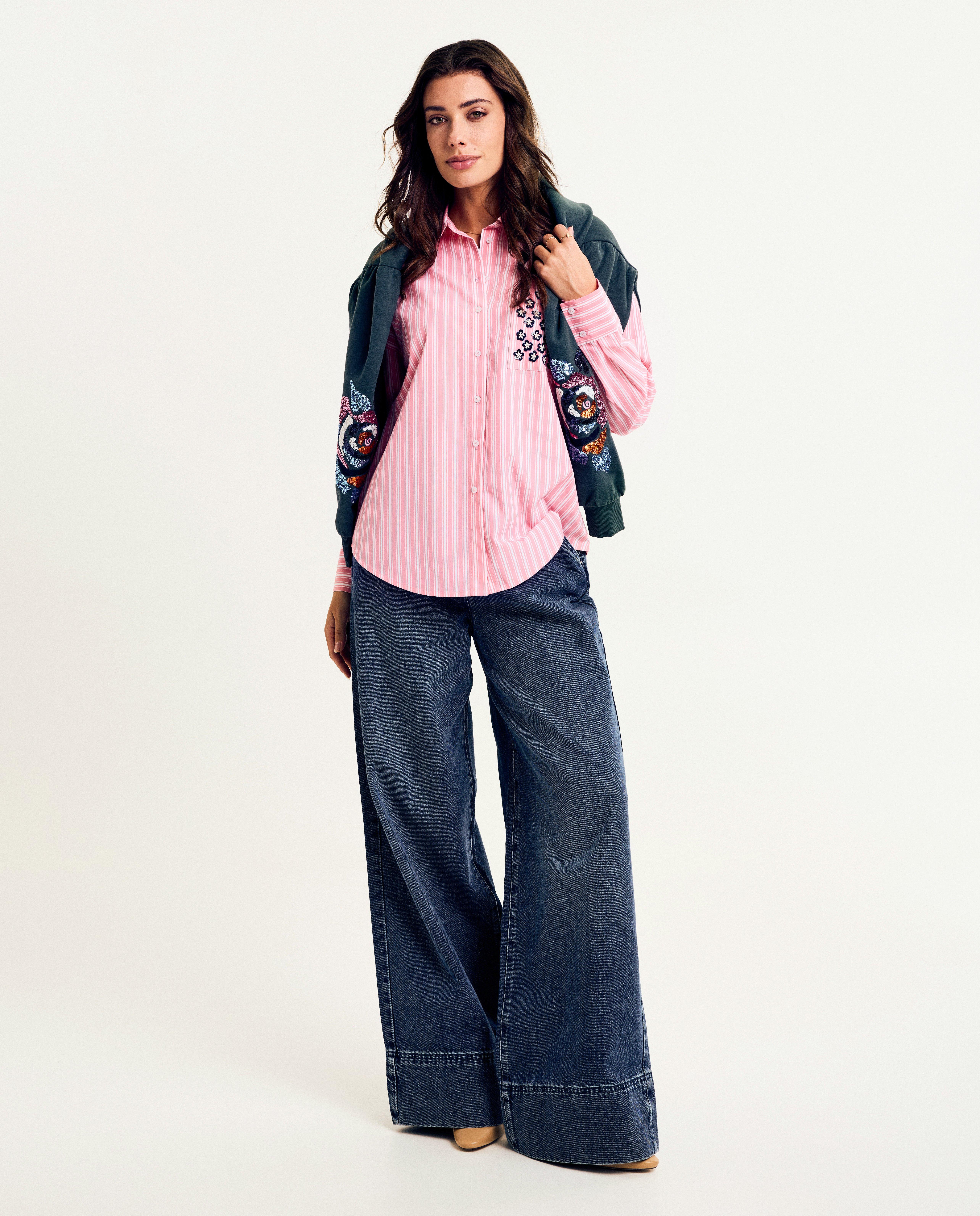 Hemden - Hemd met siersteentjes, oversized fit
