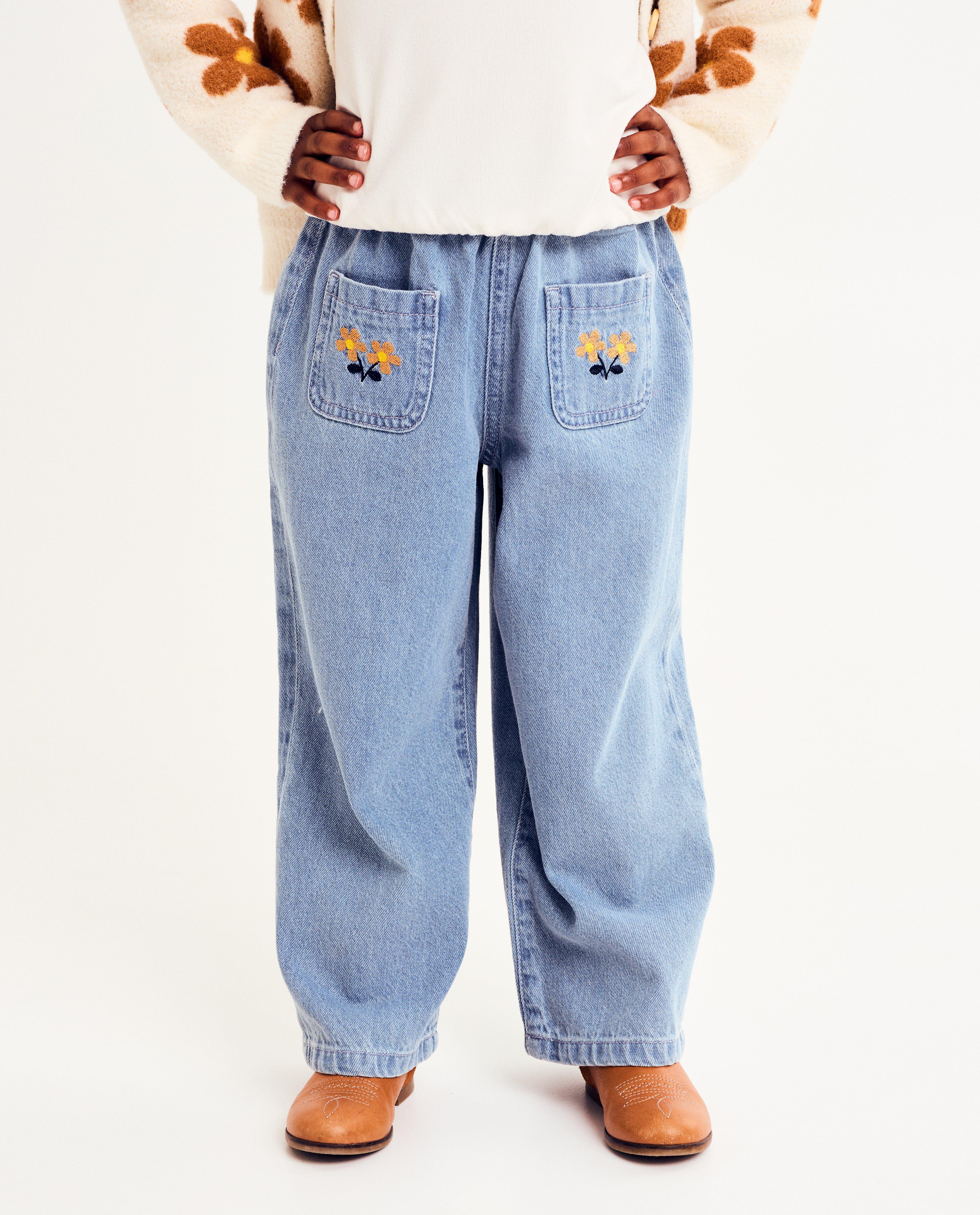 Jeans - Jeans met geborduurde bloemen, extra wide fit