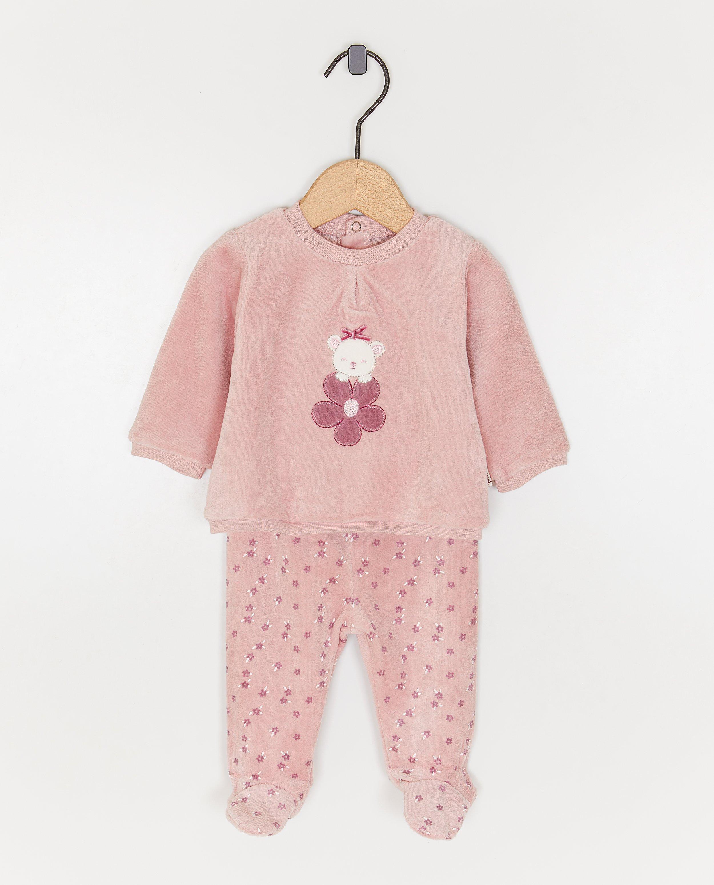 Pyjama en velours avec pieds - D&eacute;tails du produit - rose - image num&eacute;ro 1