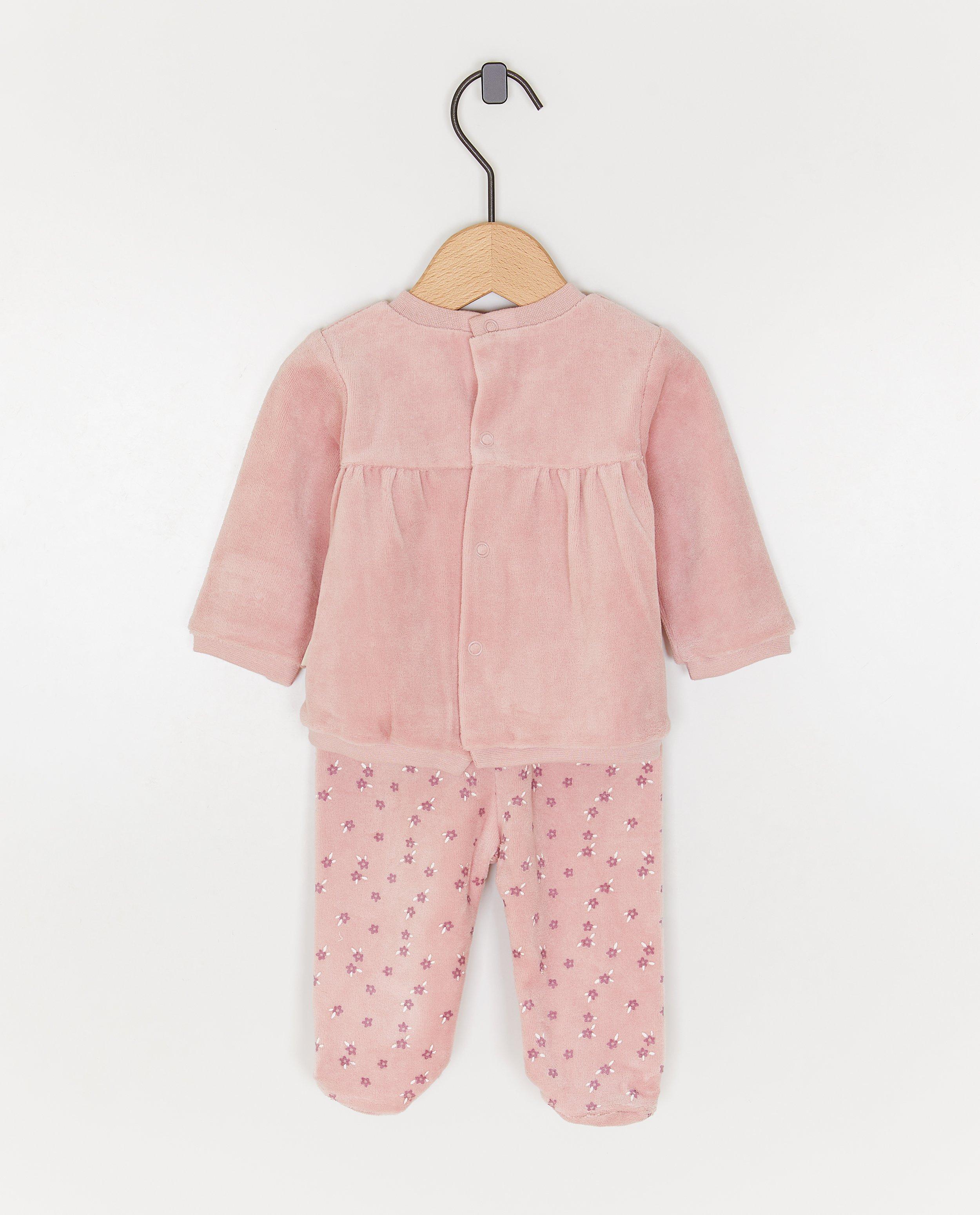 Pyjama en velours avec pieds - D&eacute;tails du produit - rose - image num&eacute;ro 2