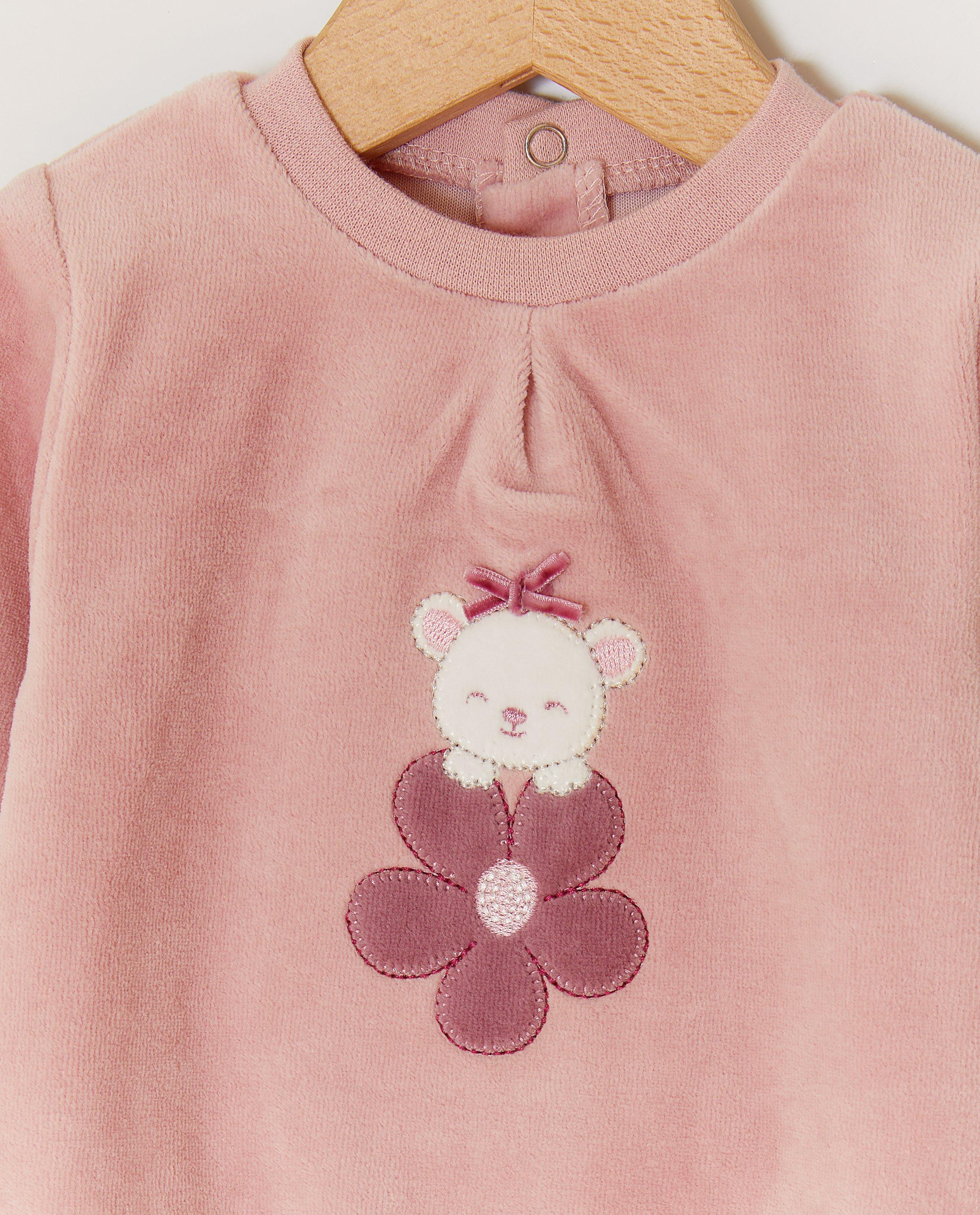 Pyjama en velours avec pieds - D&eacute;tails du produit - rose - image num&eacute;ro 3