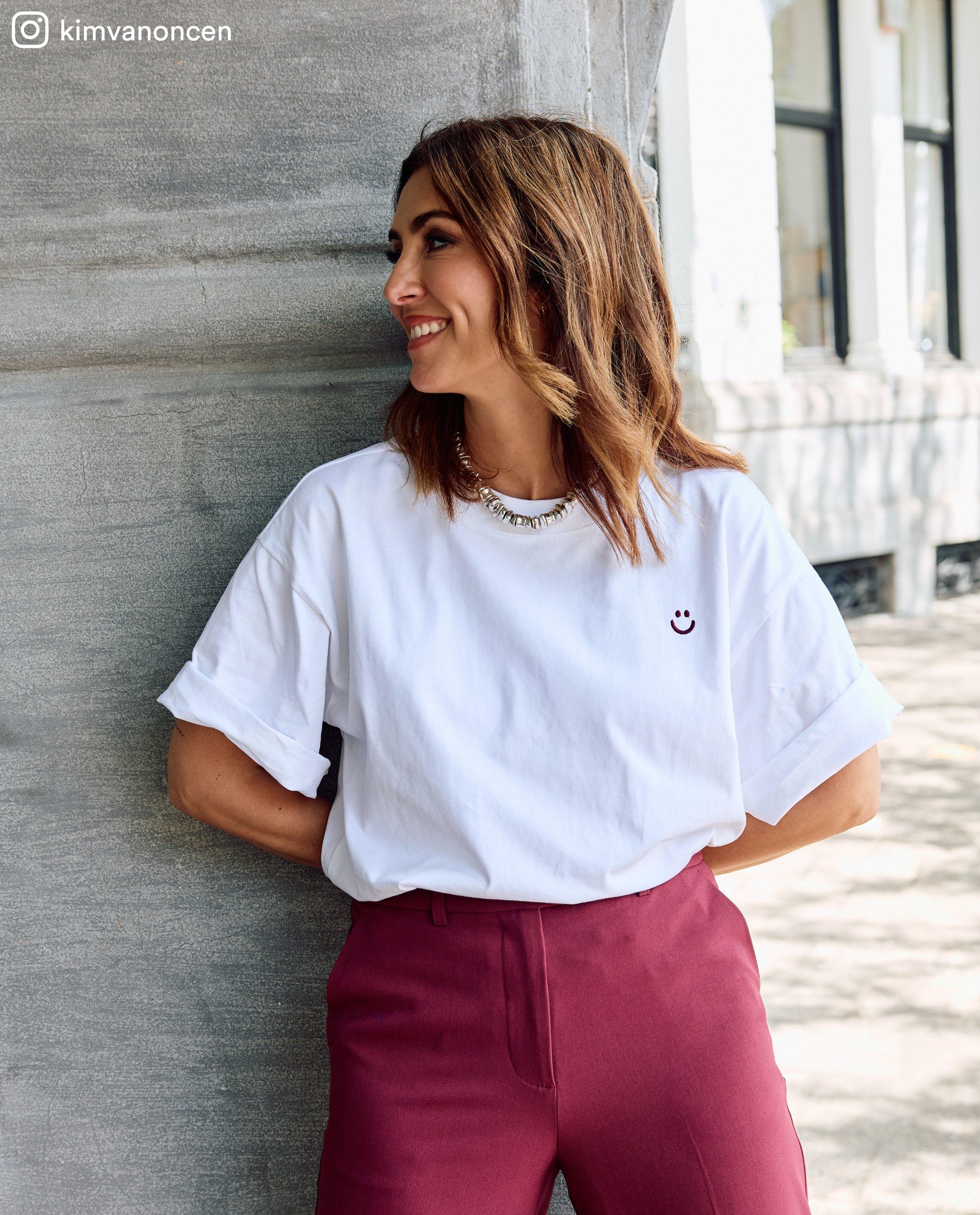 T-shirt met geborduurde smiley, oversized fit
