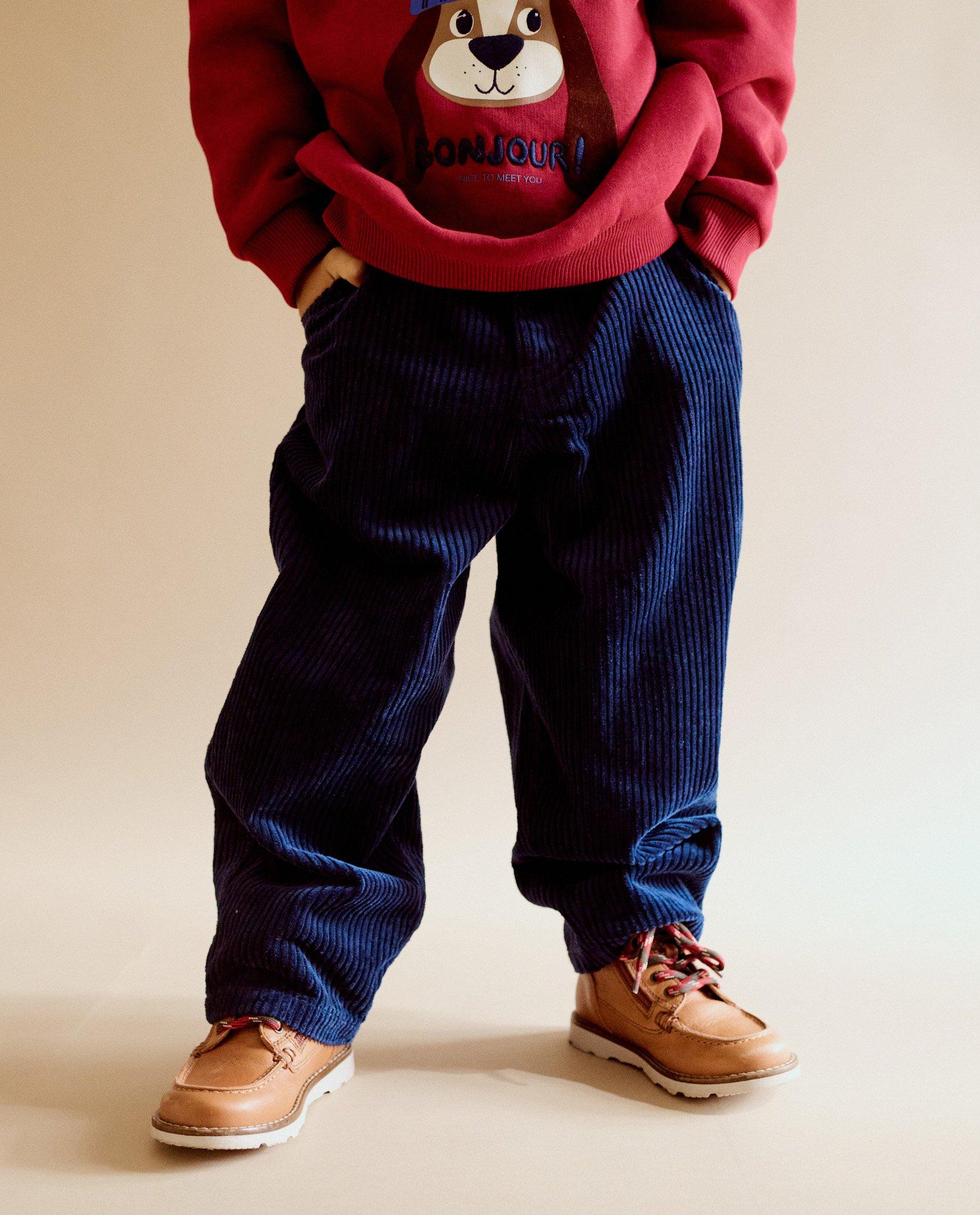 Pantalons - Pantalon bleu marine en velours côtelé