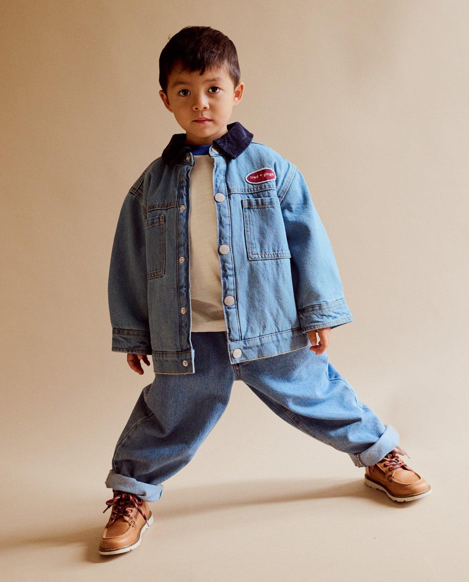 Blazers - Blauw jeansvest met ribfluwelen kraag, loose fit