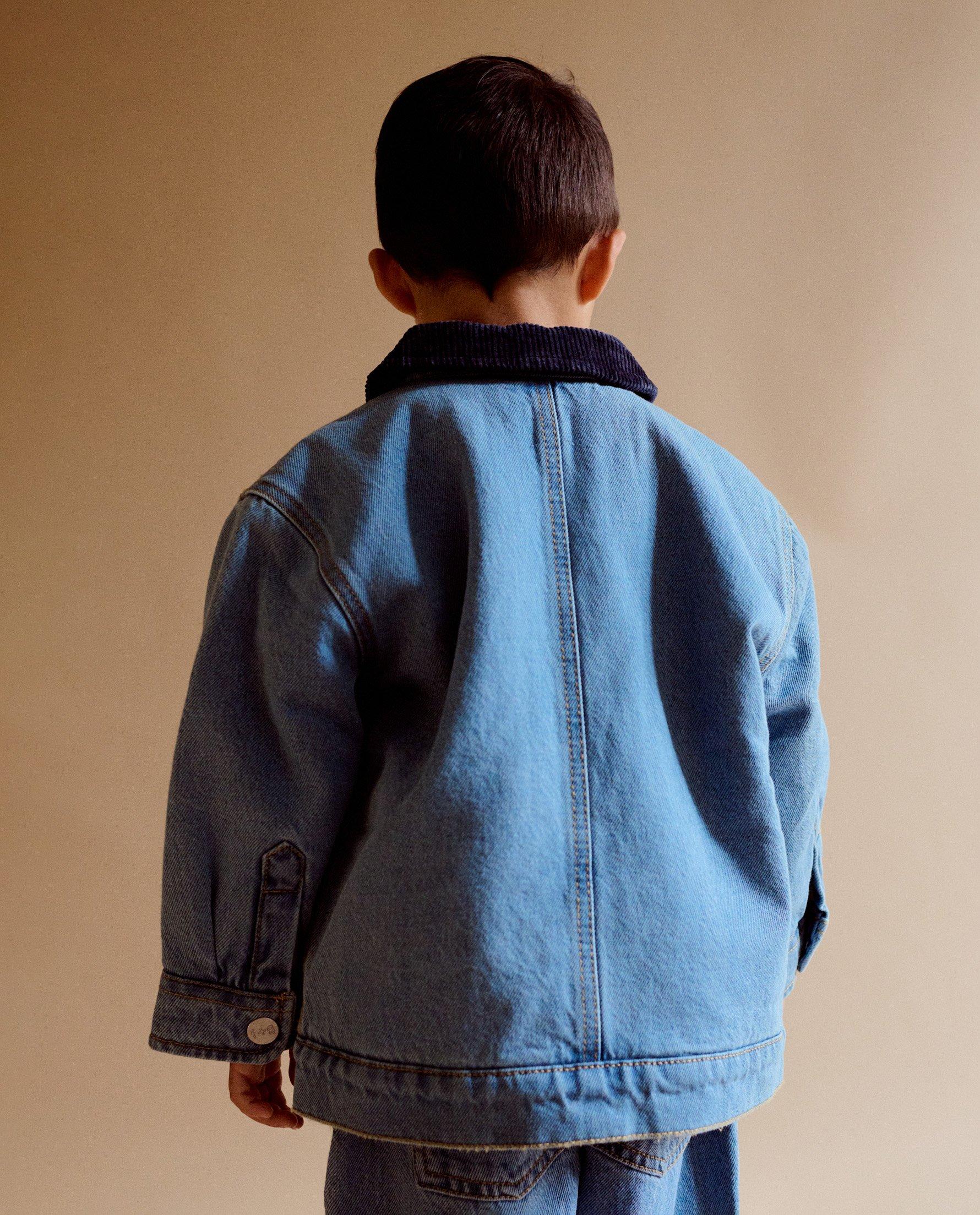Blazers - Blauw jeansvest met ribfluwelen kraag, loose fit
