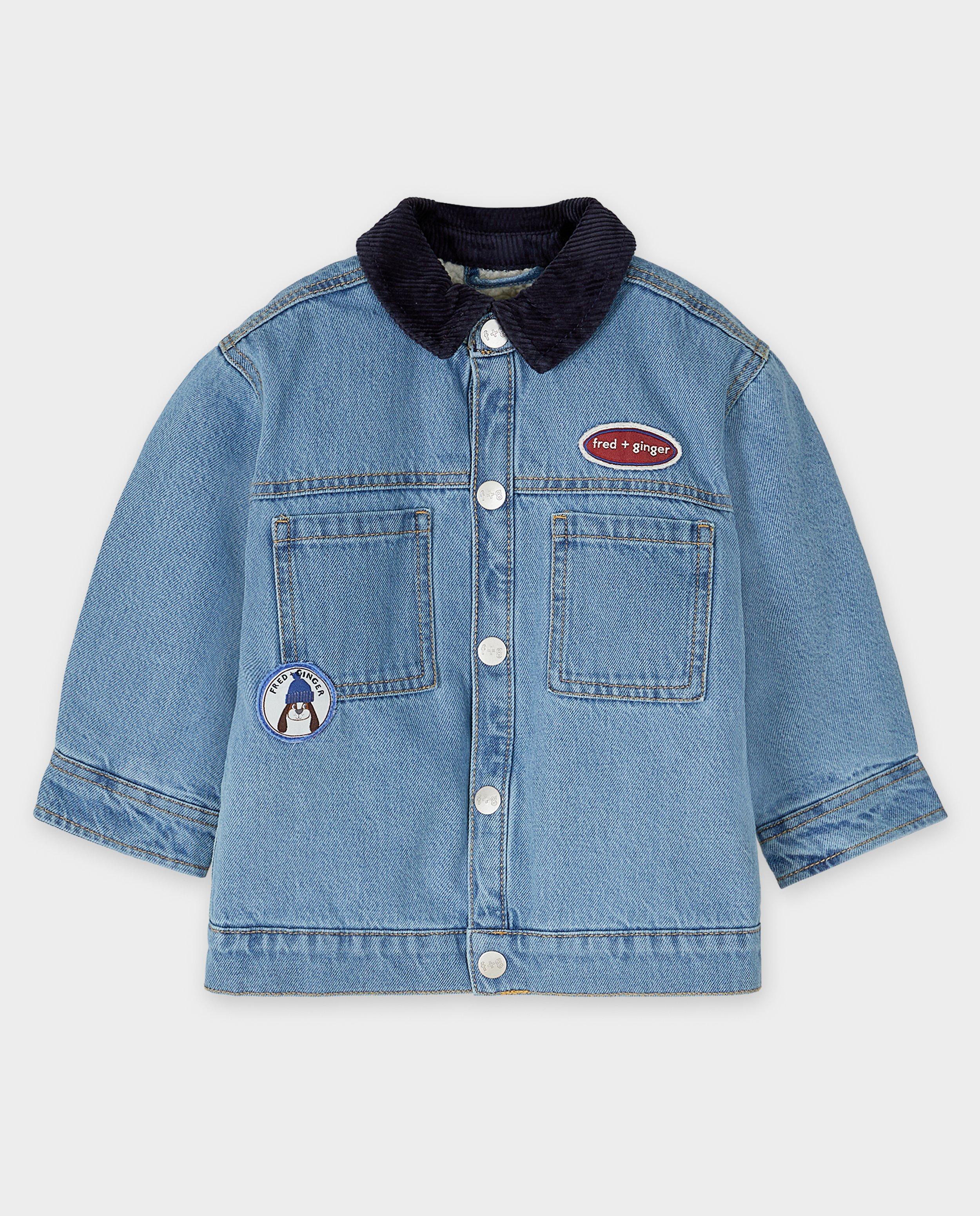 Blazers - Blauw jeansvest met ribfluwelen kraag, loose fit