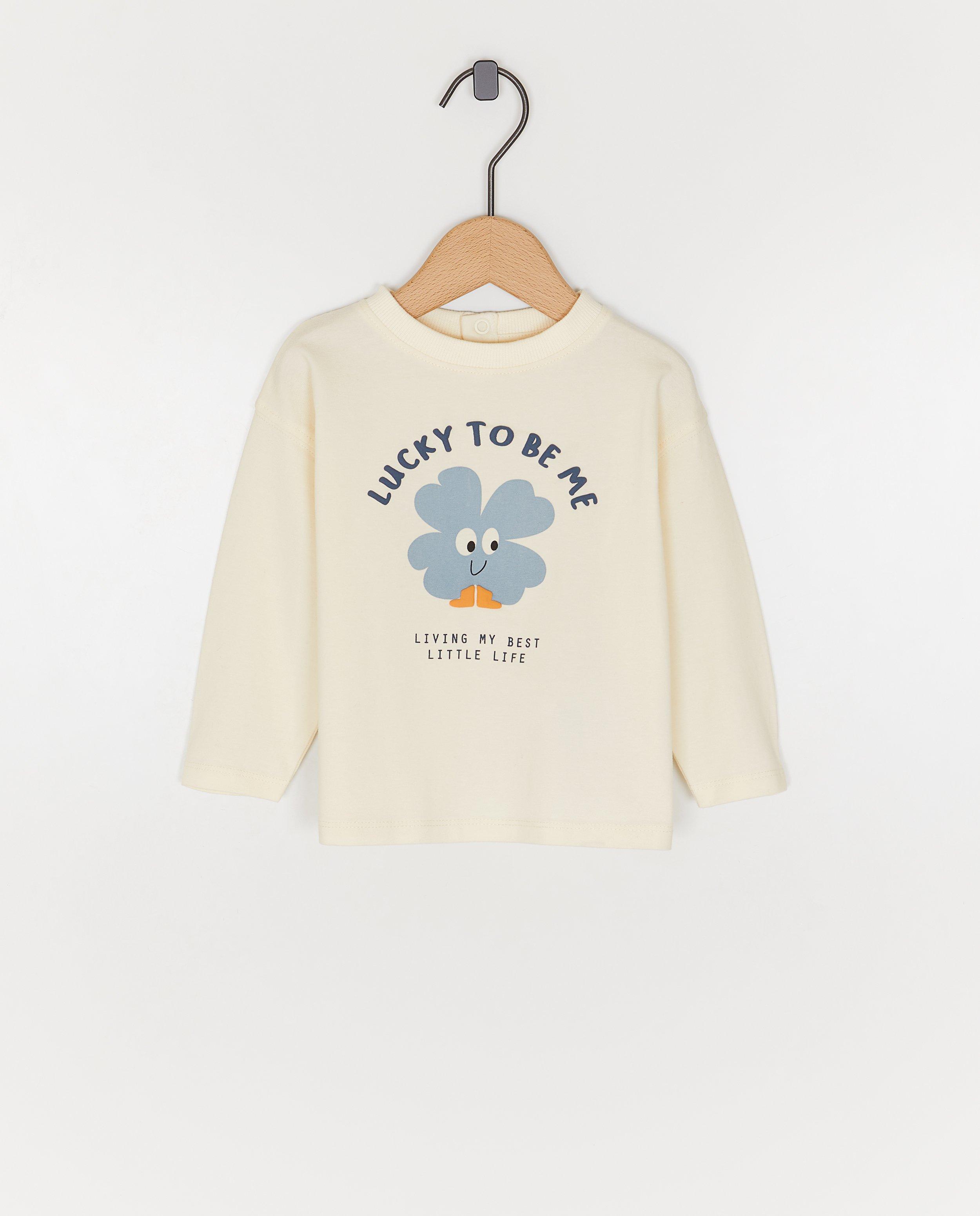 T-shirt à manches longues avec imprimé trèfle à quatre feuilles - null - Cuddles and Smiles