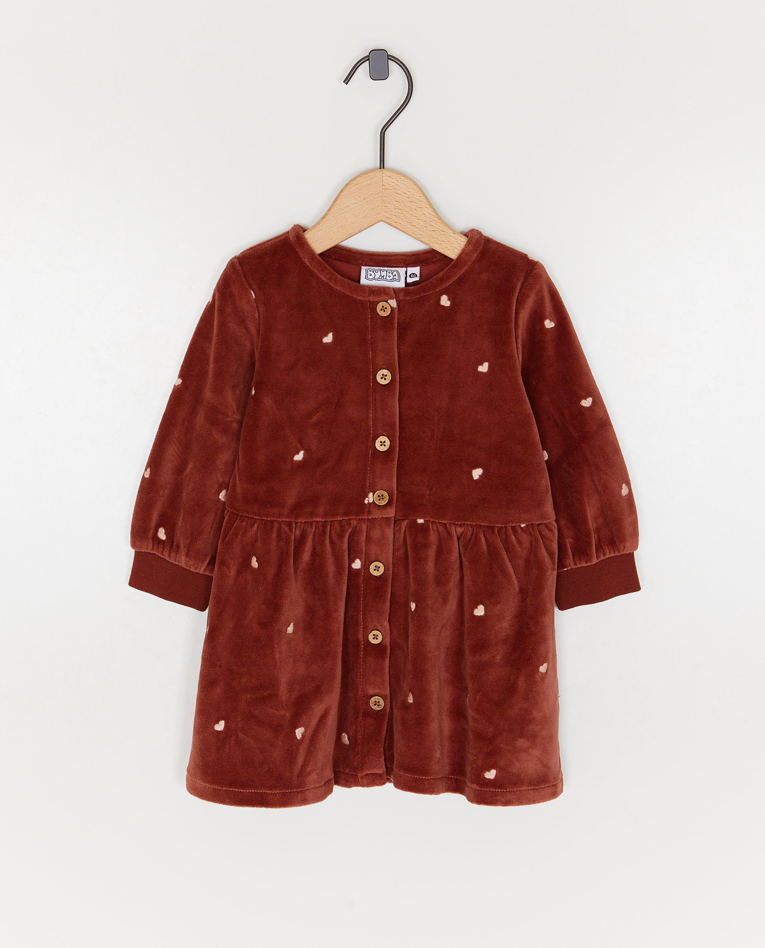 Fluwelen jurk met geborduurde hartjes - Product Detail - donkerrood - afbeelding nummer 1