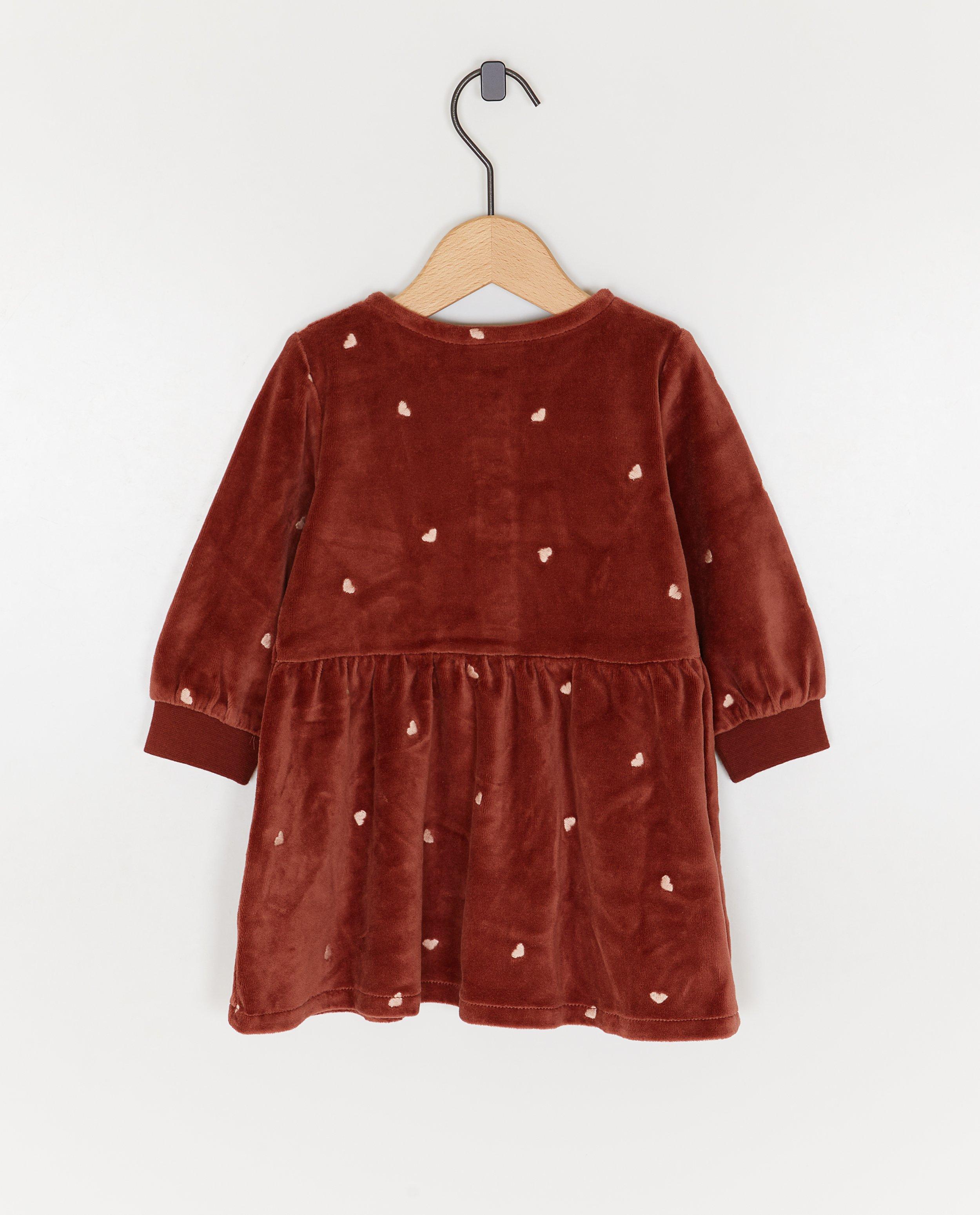 Fluwelen jurk met geborduurde hartjes - Product Detail - donkerrood - afbeelding nummer 2