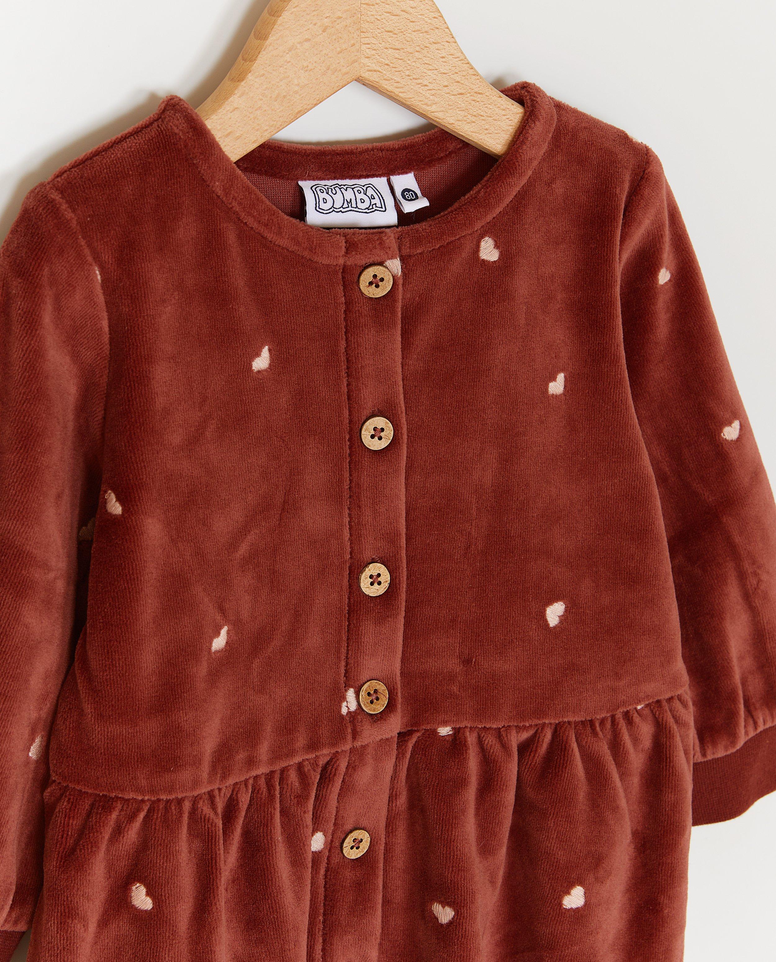 Fluwelen jurk met geborduurde hartjes - Product Detail - donkerrood - afbeelding nummer 3