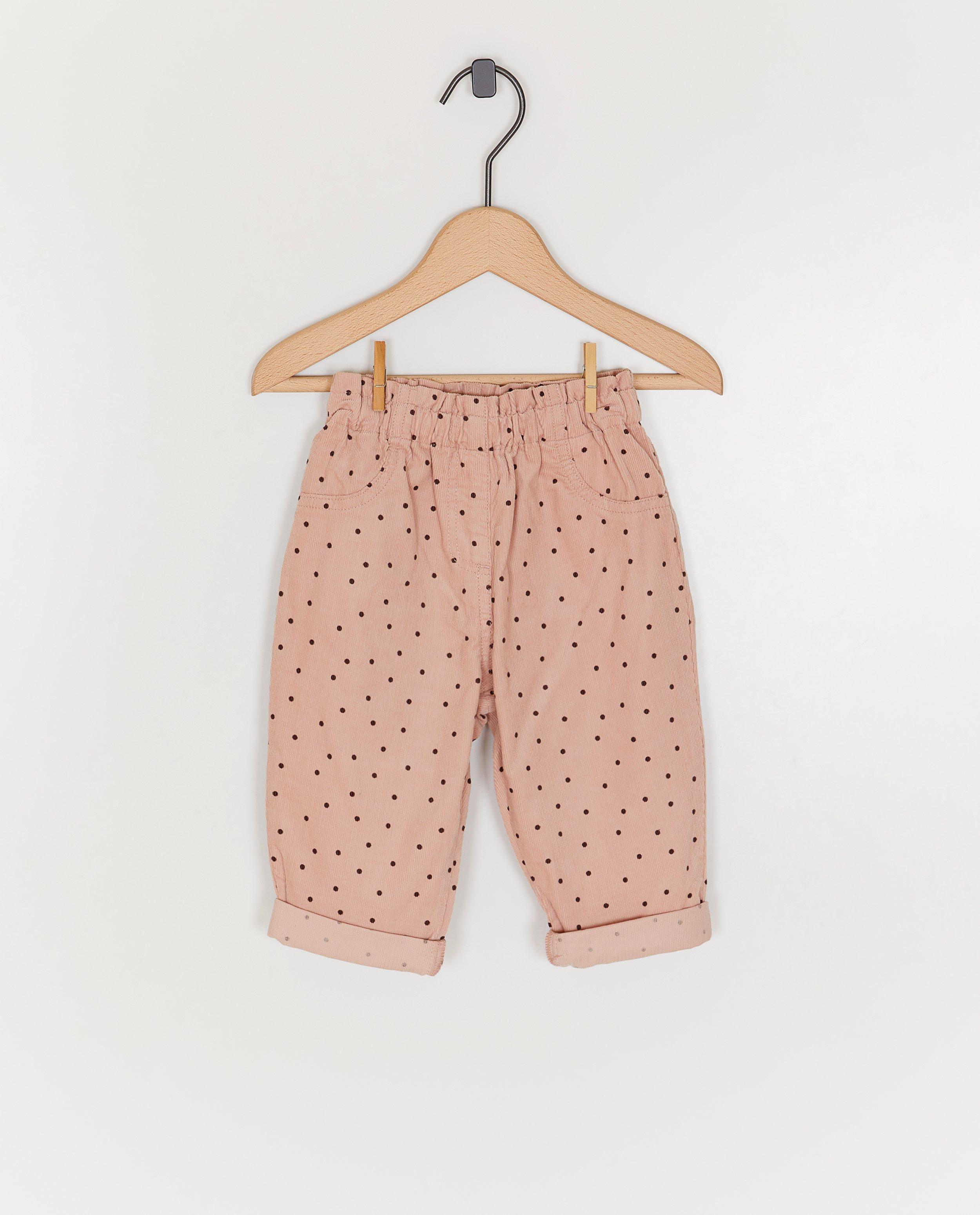 Ribfluwelen broek met stippen, slouchy fit, 62-92
