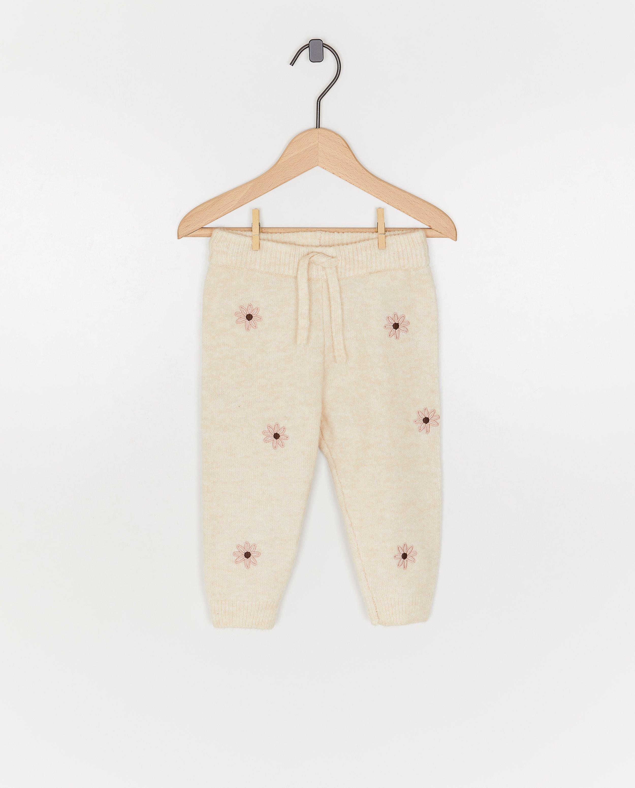 Pantalon tricoté avec fleurs brodées, 62-92