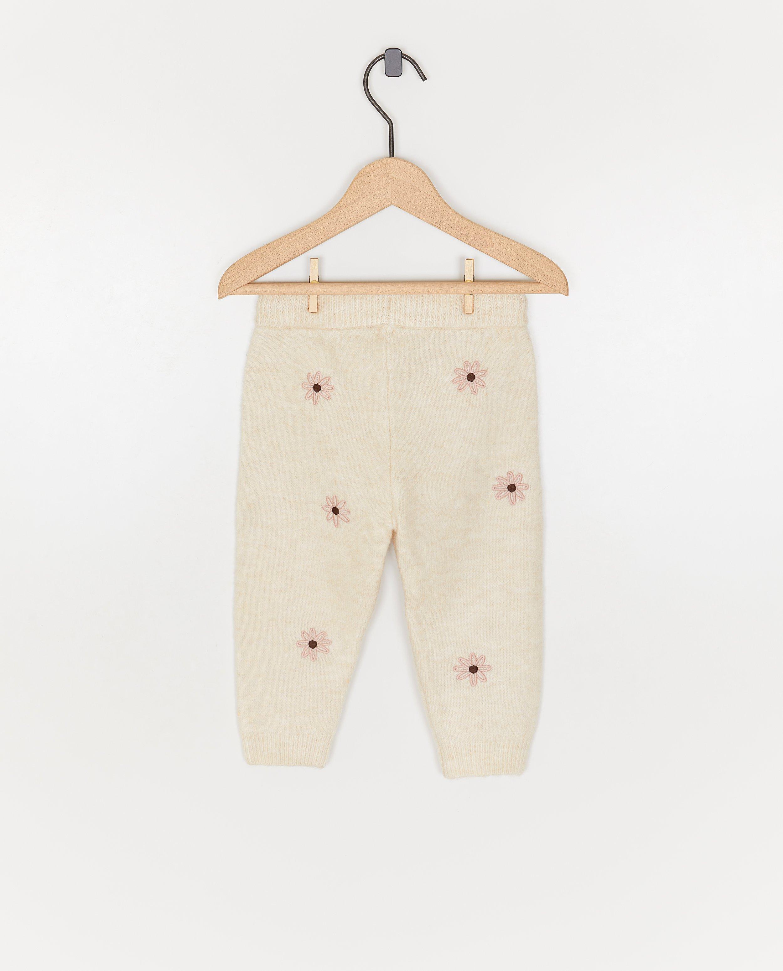 Broeken - Gebreide broek met geborduurde bloemen, 62-92