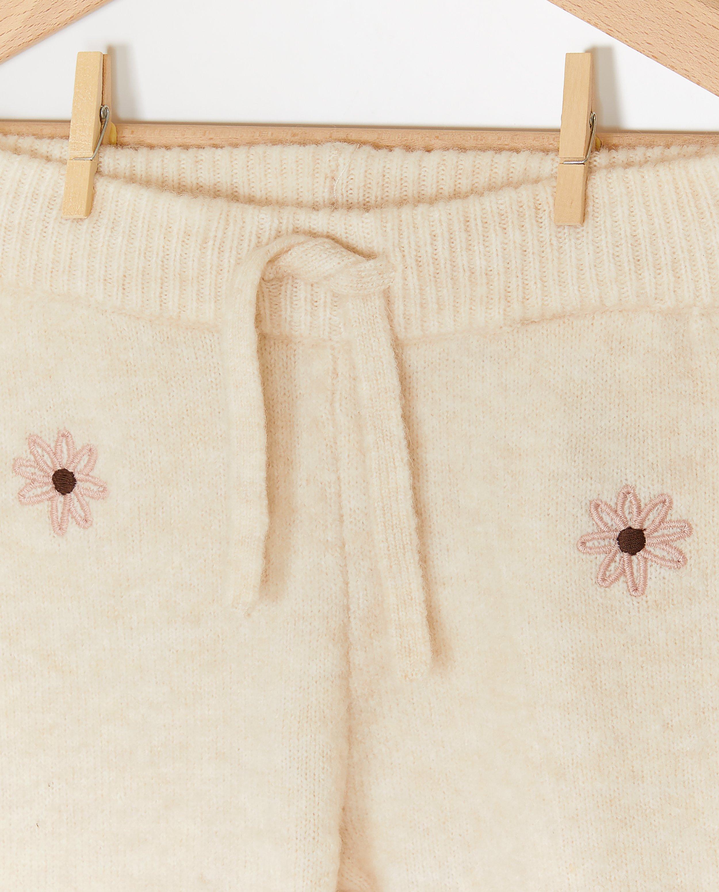 Broeken - Gebreide broek met geborduurde bloemen, 62-92