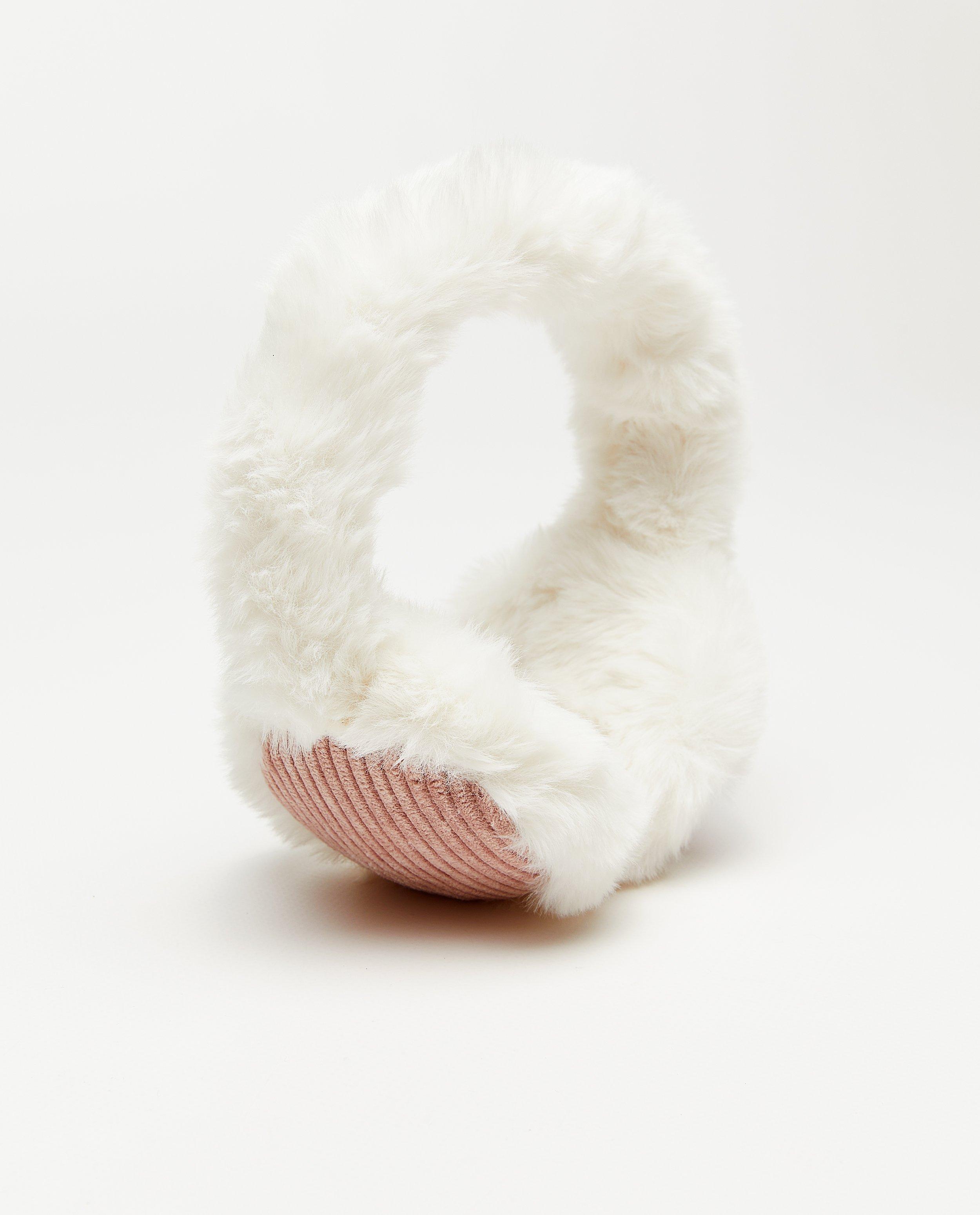 Cache-oreilles en peluche avec du velours c&ocirc;tel&eacute; - D&eacute;tails du produit - rose - image num&eacute;ro 4