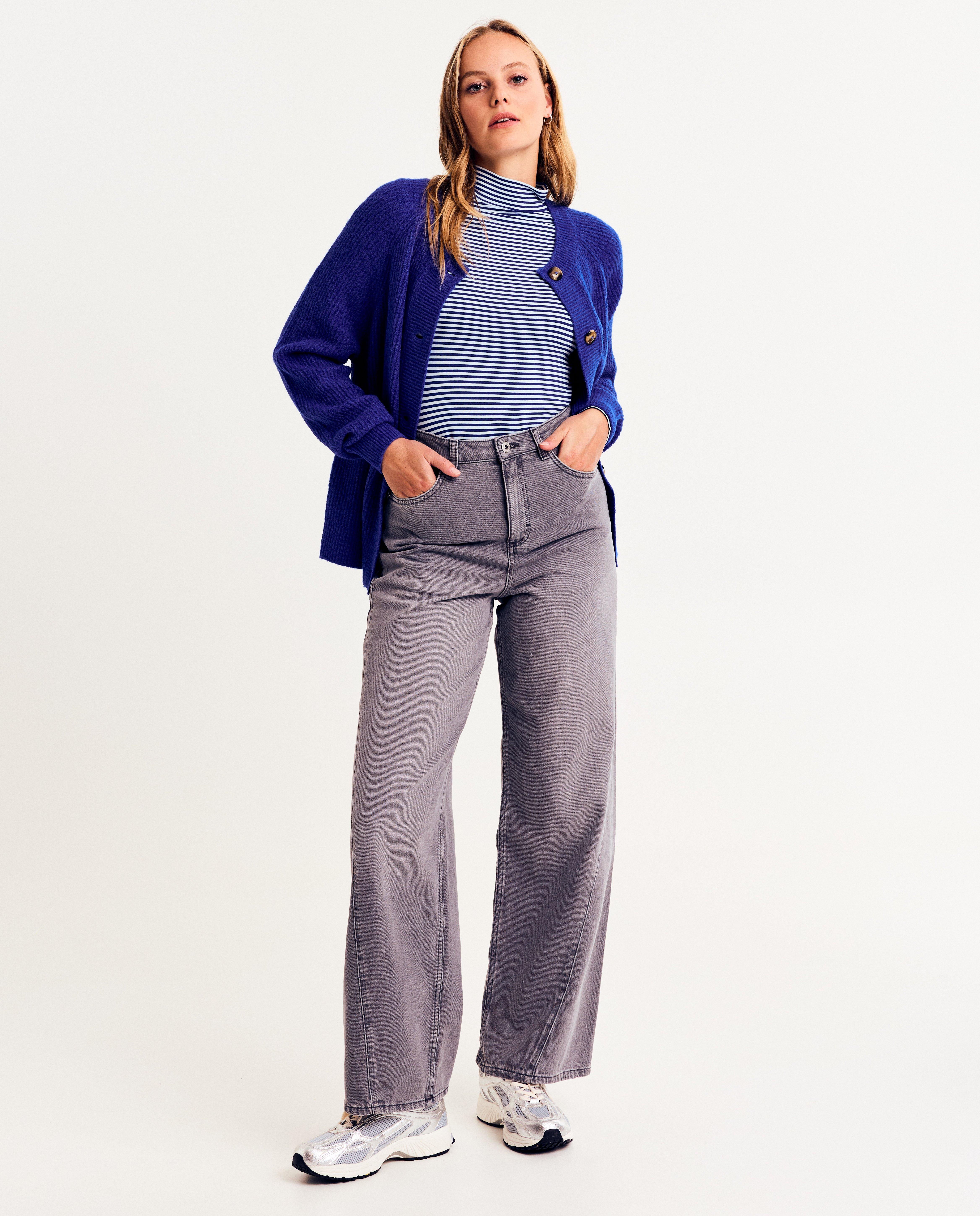 Jean gris avec coutures décoratives, wide fit