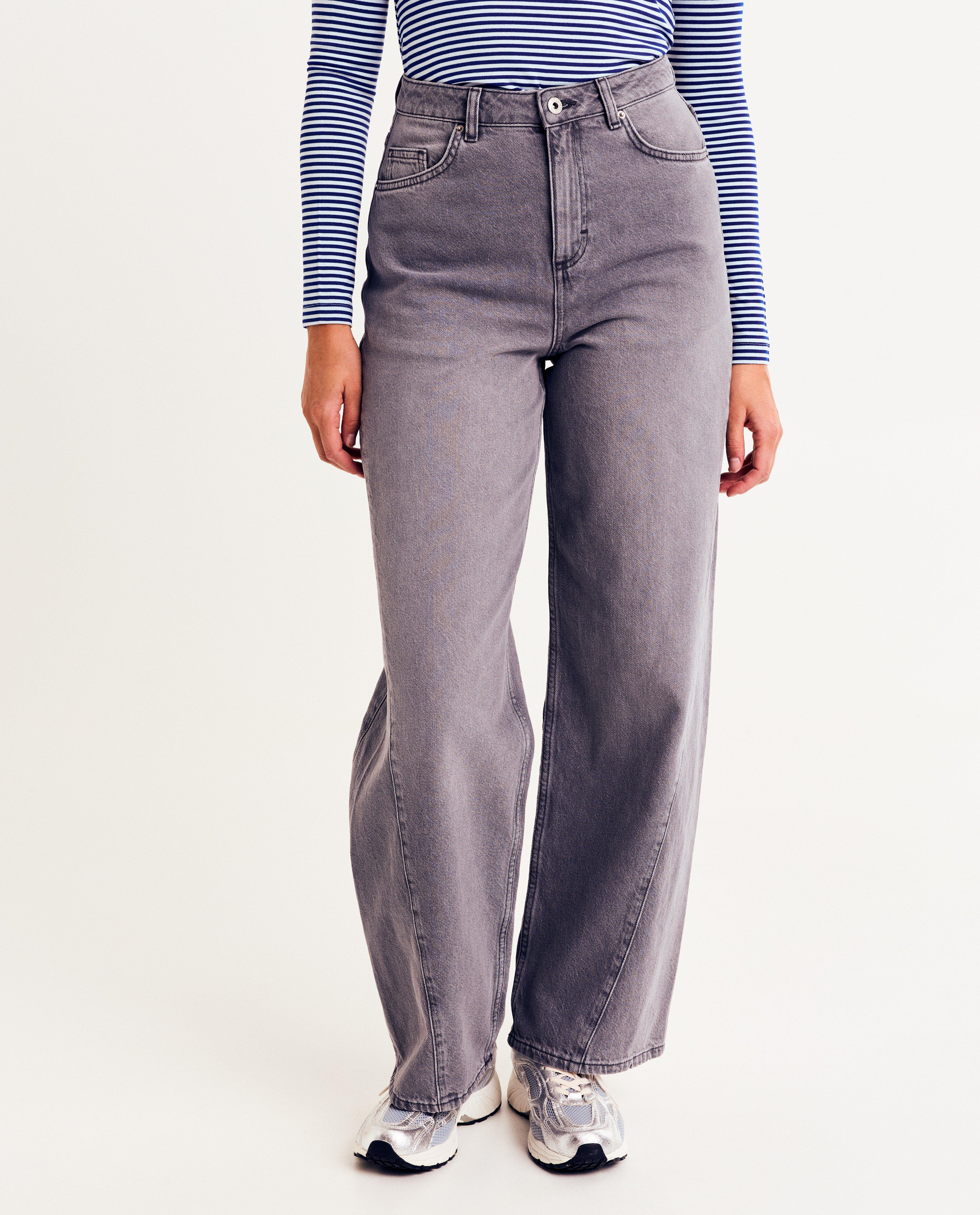 Jeans - Grijze jeans met siernaden, wide fit