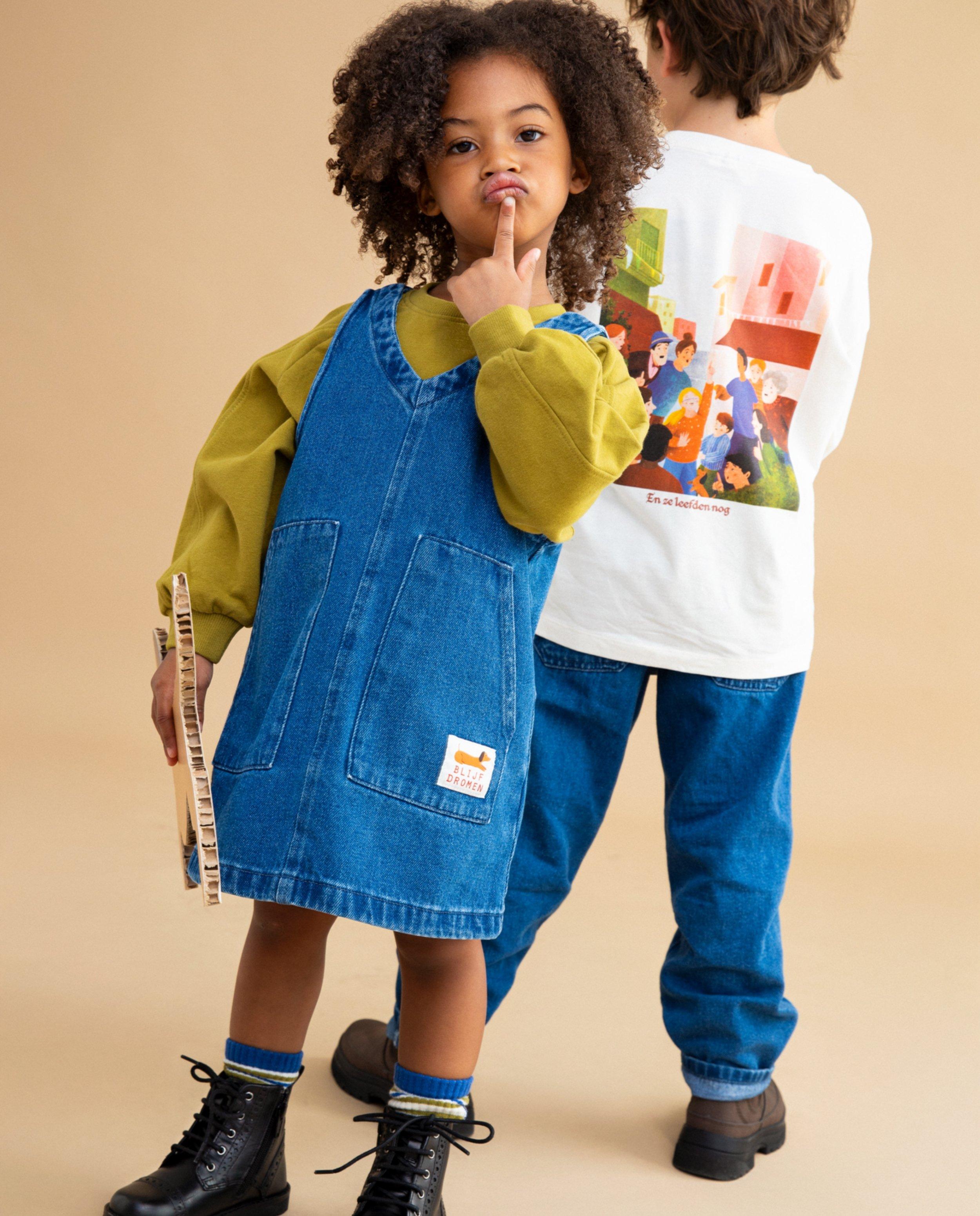 Blauwe salopettejurk van jeans