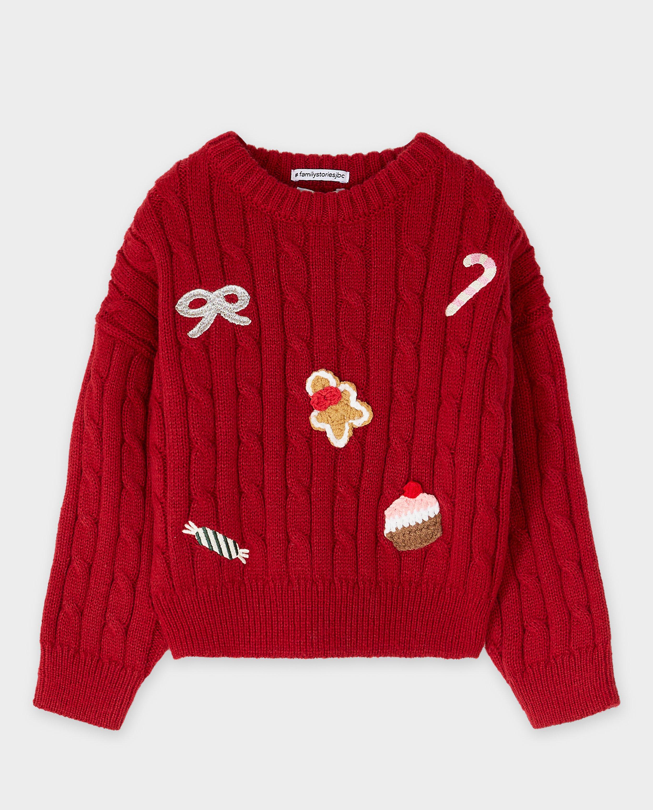 Pull de No&euml;l avec personnages brod&eacute;s et crochet&eacute;s, 92-134 - D&eacute;tails du produit - rouge - image num&eacute;ro 6