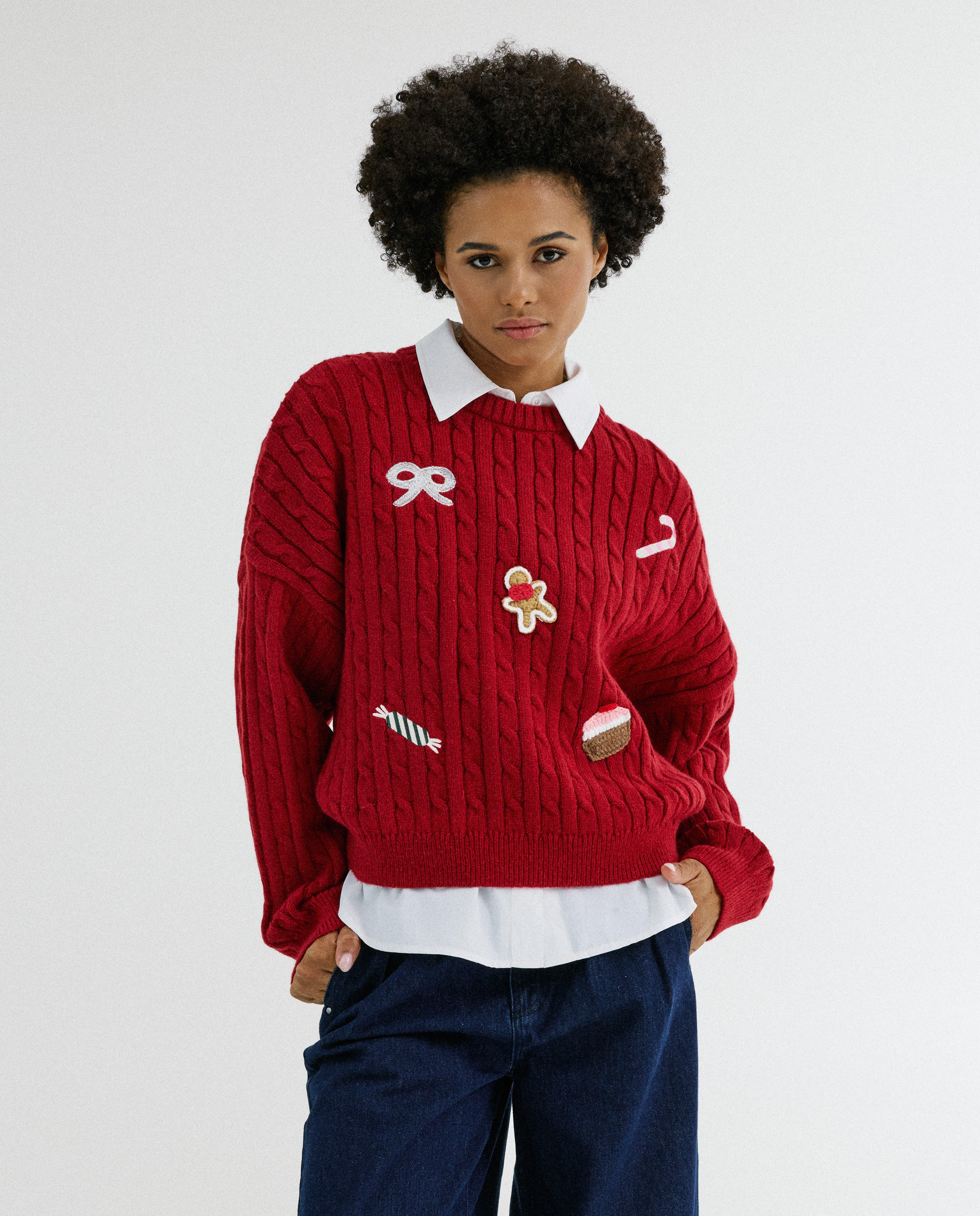 Trui met geborduurde en gehaakte figuren, dames, XS-XL - Product Detail - rood - afbeelding nummer 2