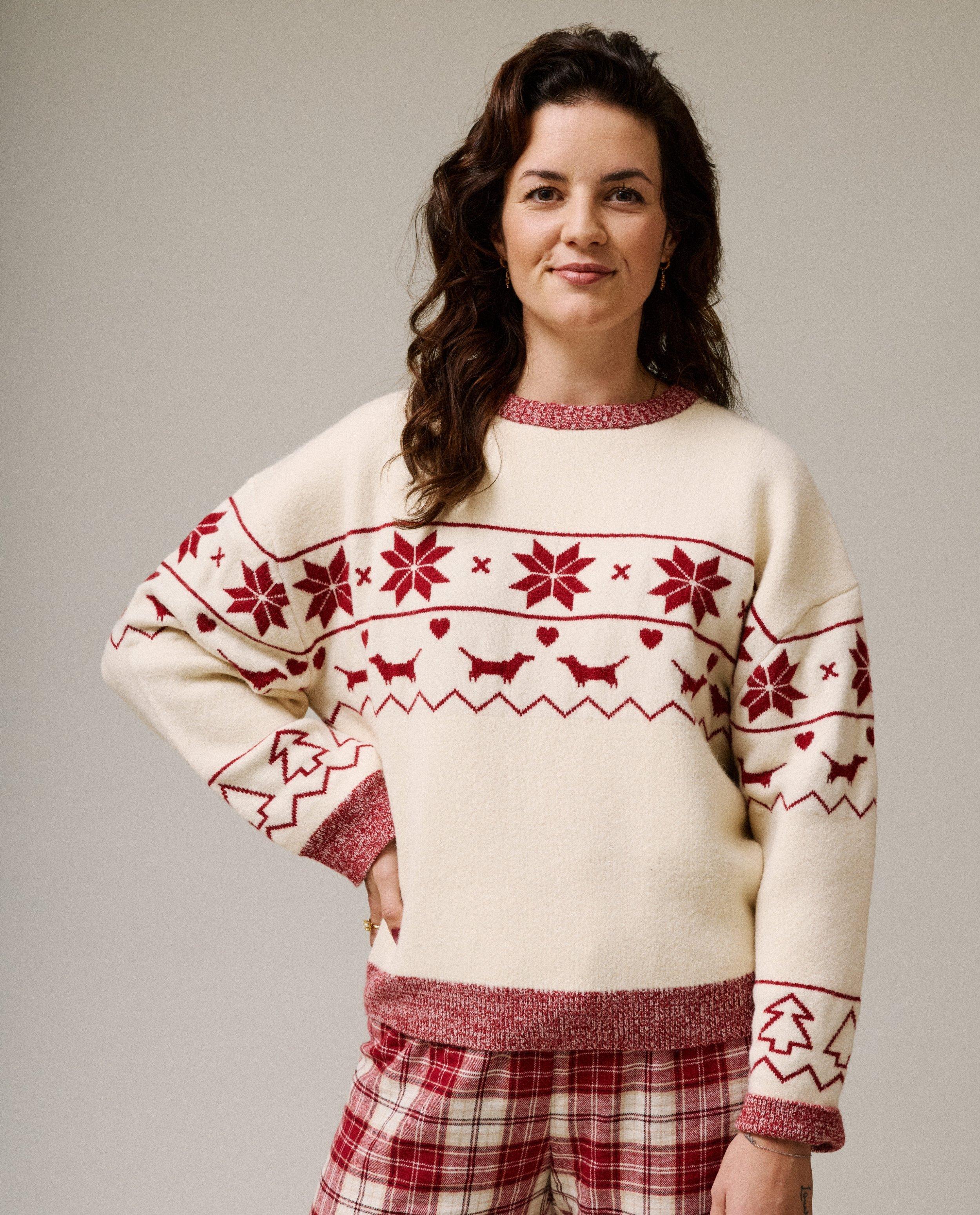 Pull de Noël avec imprimé chien, femme, XS–XL