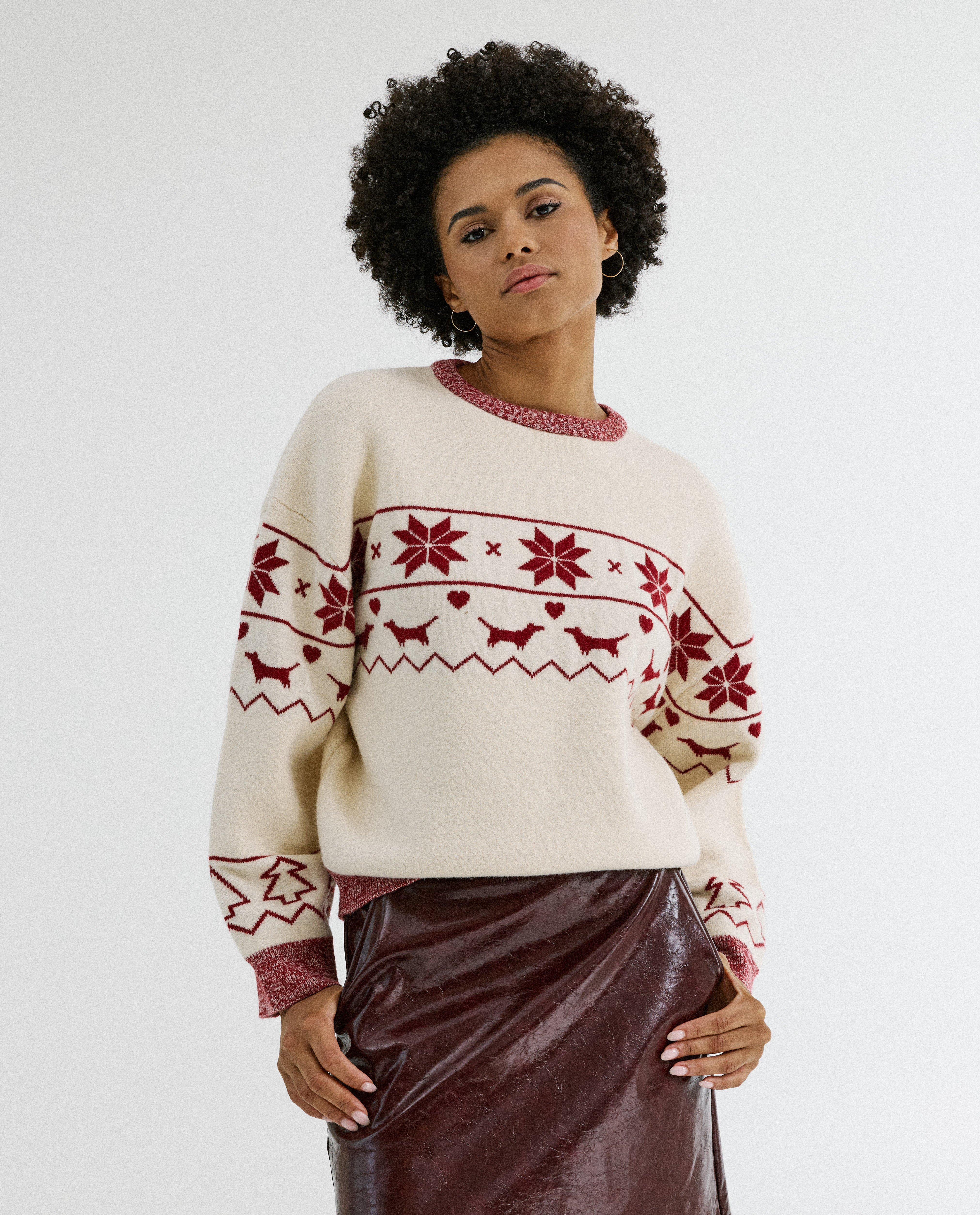 Pull de Noël avec imprimé chien, femme, XS–XL