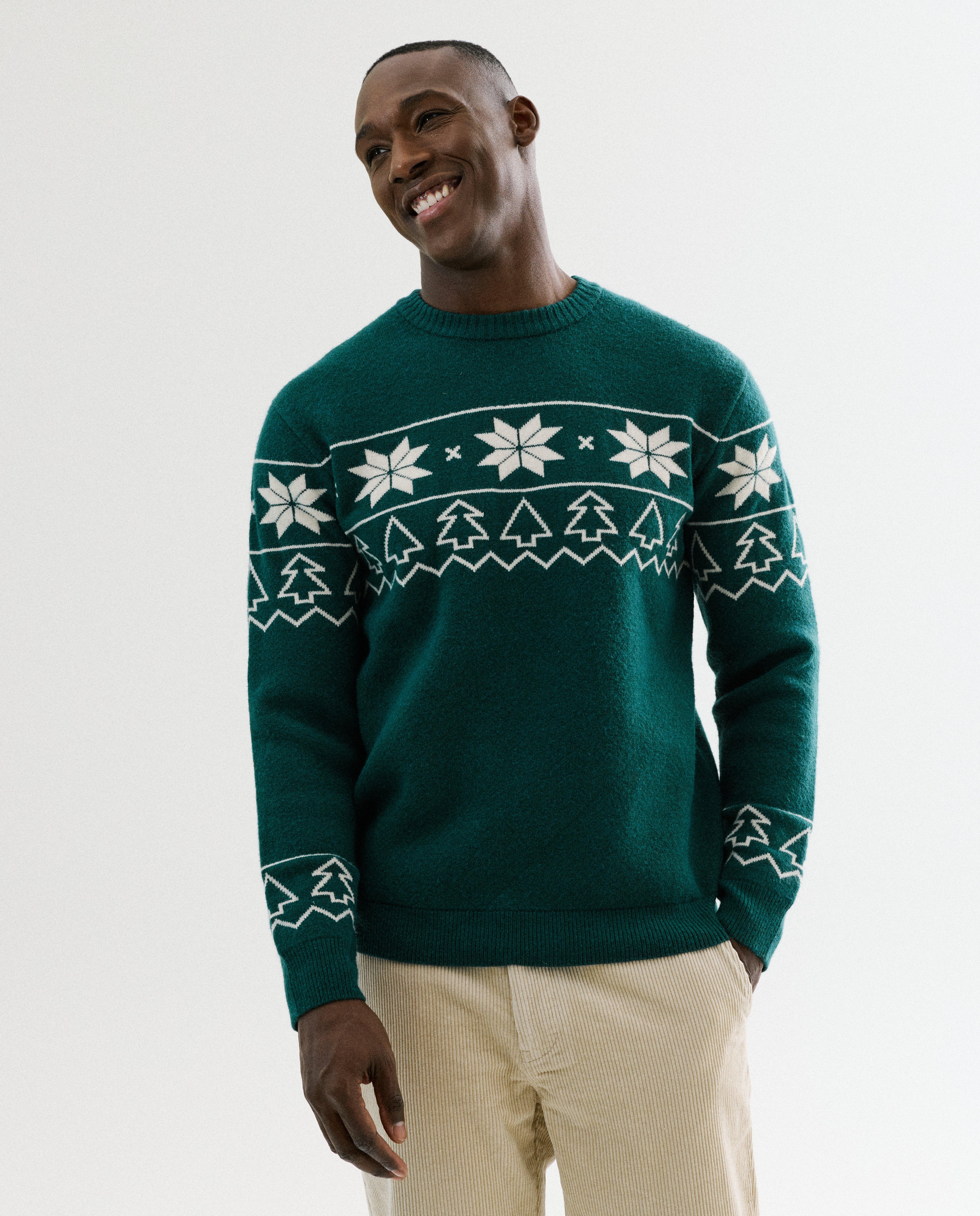 Pull de No&euml;l &agrave; imprim&eacute; &agrave; sapins, hommes, S-XXL - D&eacute;tails du produit - khaki - image num&eacute;ro 1