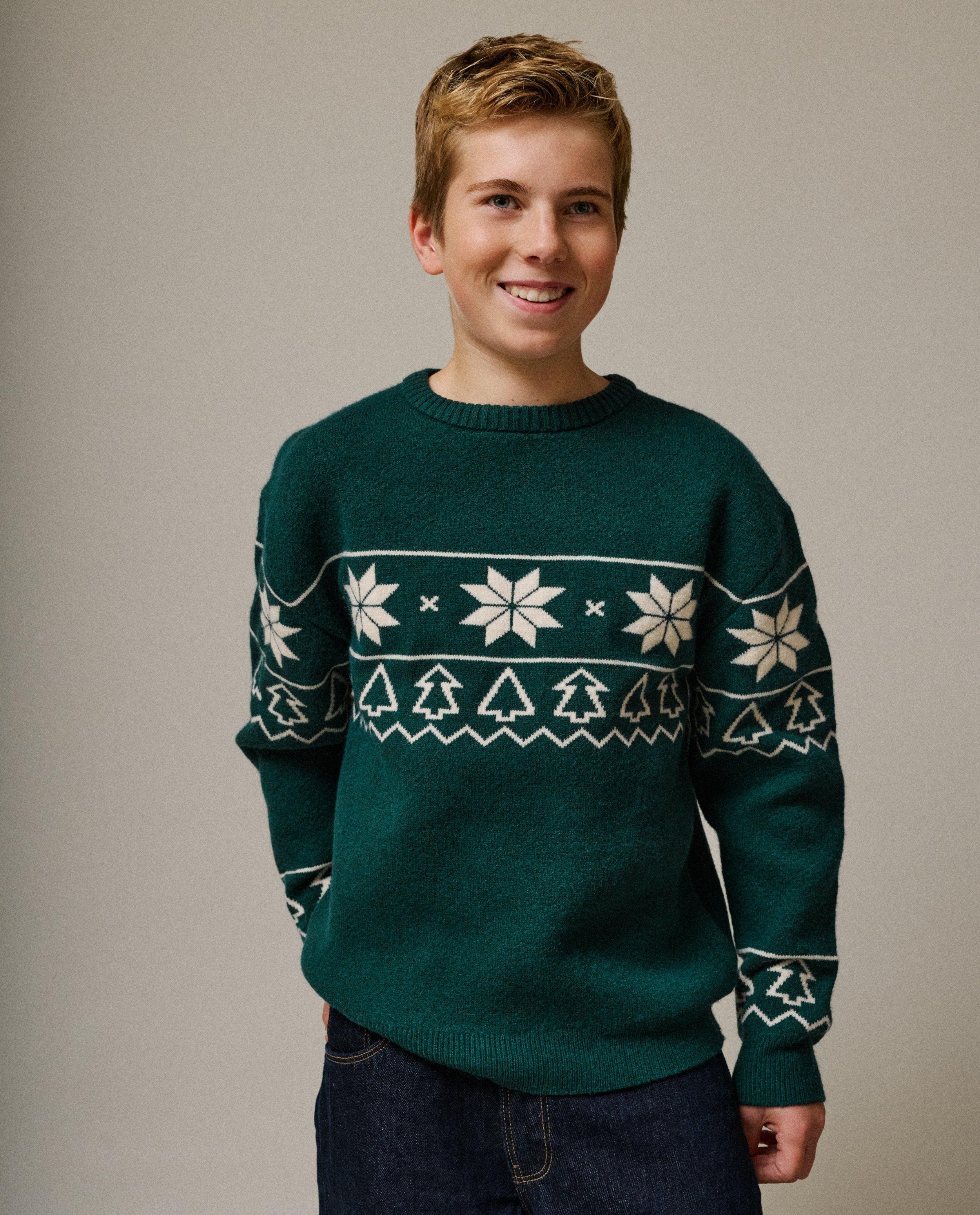 Kersttrui met print dennenbomen, 134-170