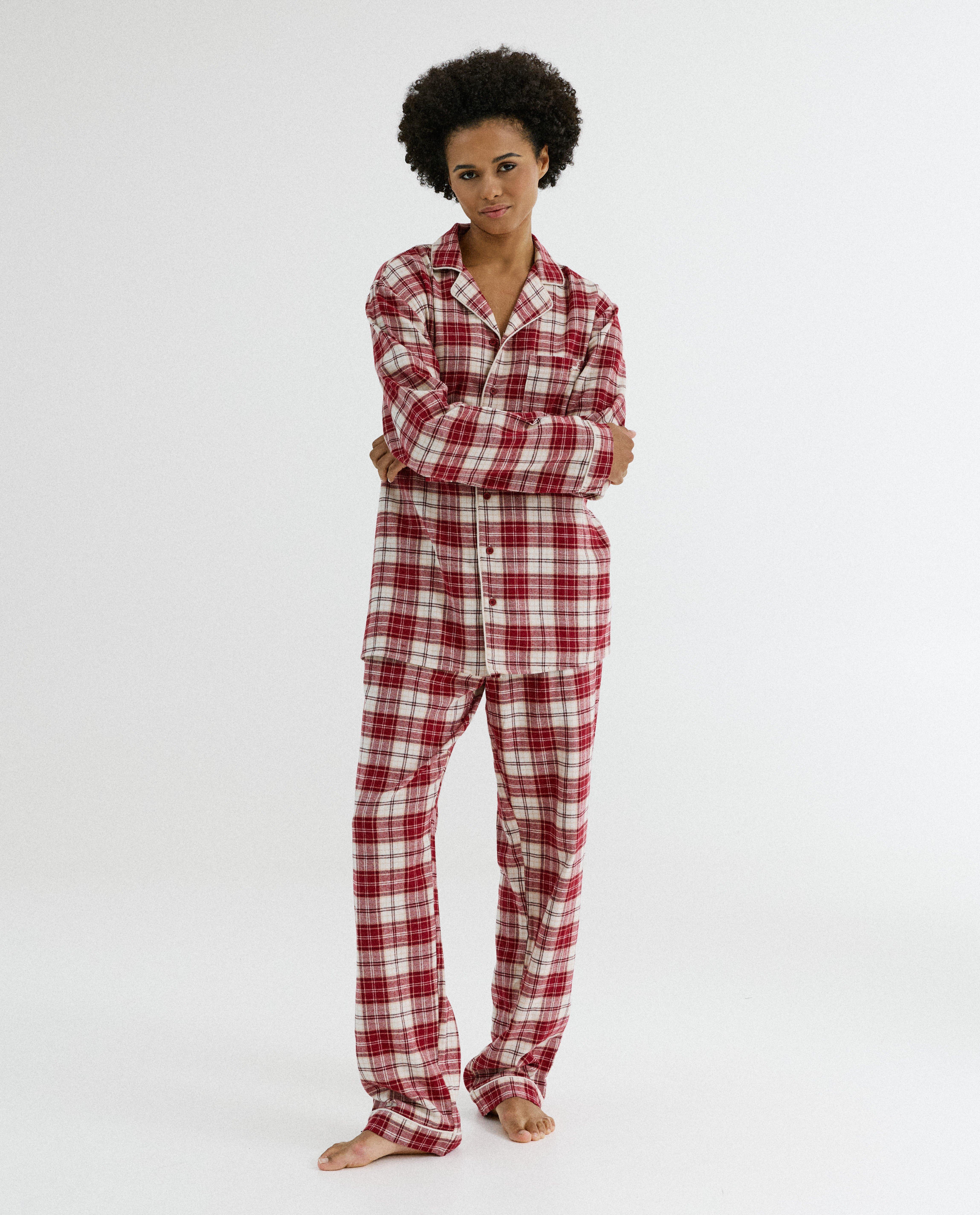 Pyjamas - Pyjama en flanelle avec renne brodé, femme, XS-XL