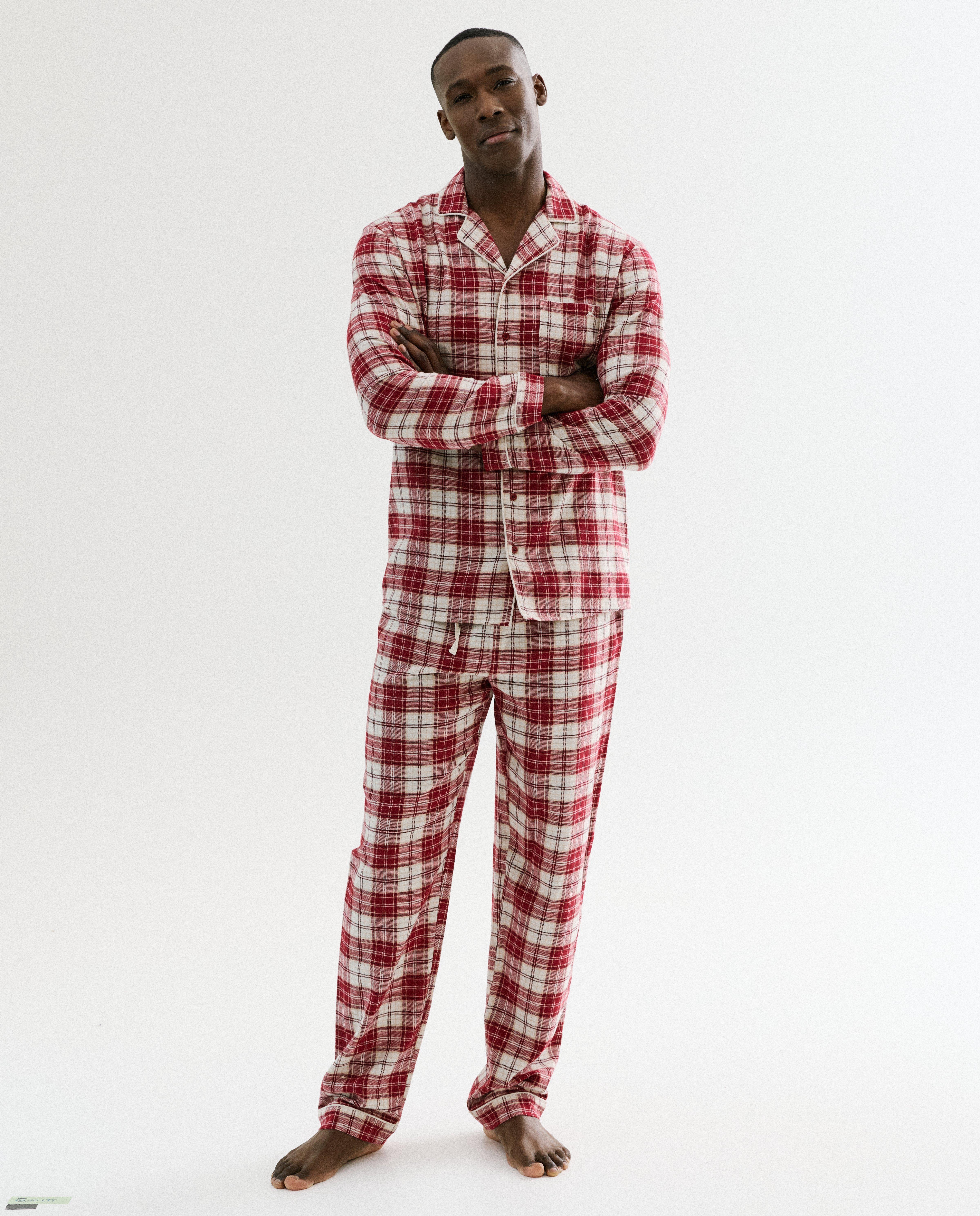 Flanellen pyjama met geborduurd rendier, heren, XS-XXL