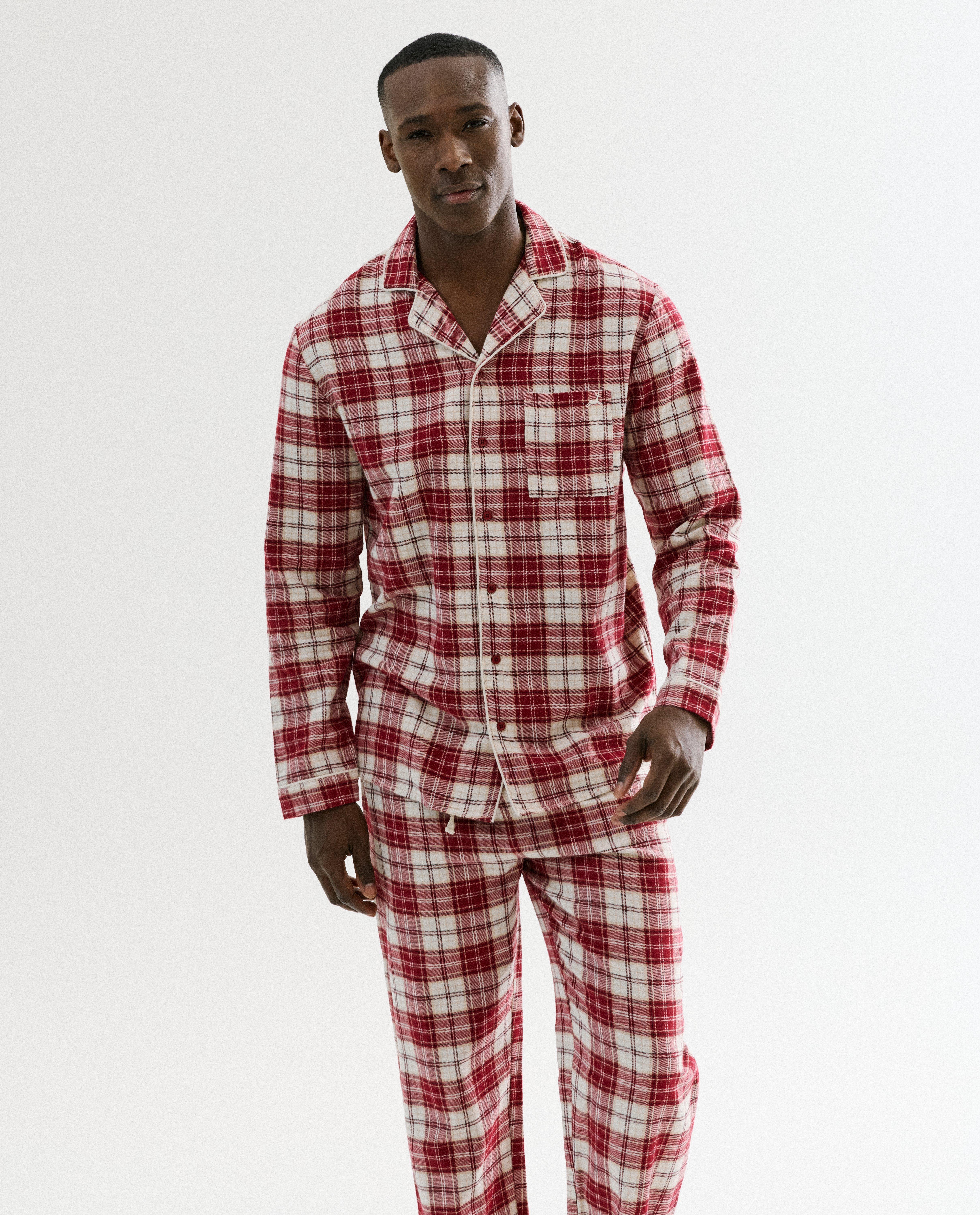 Nachtkleding - Flanellen pyjama met geborduurd rendier, heren, XS-XXL