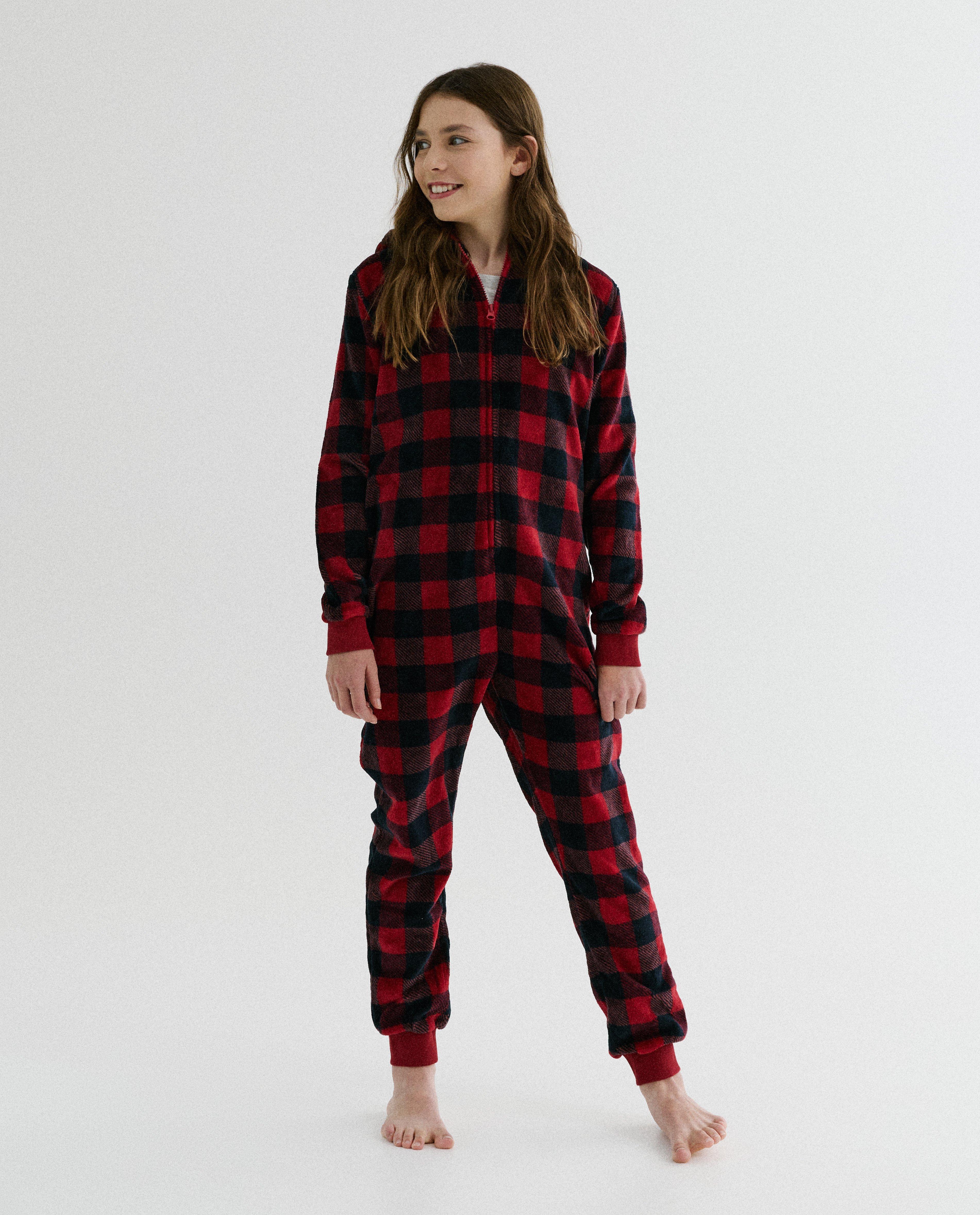 Fleece onesie met ruiten, 134-170