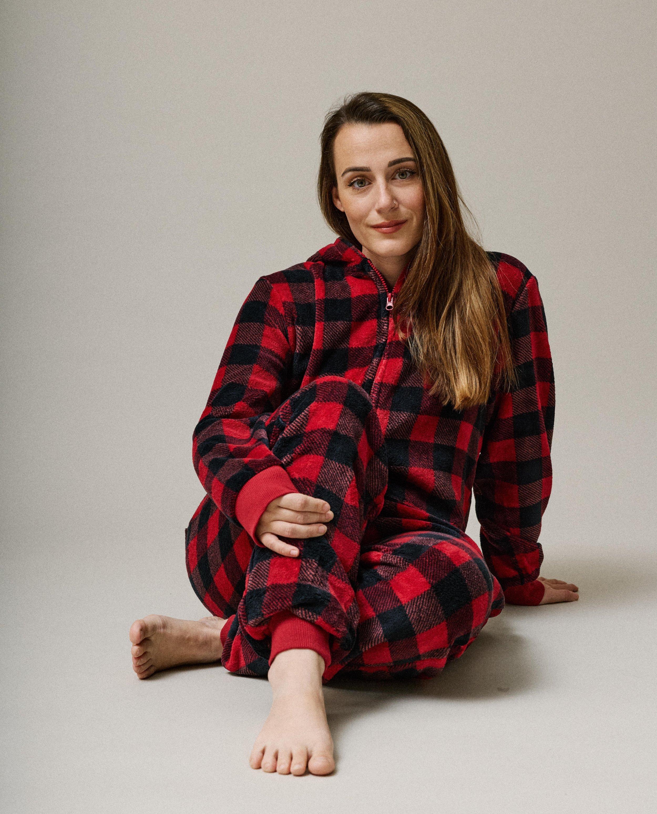 Pyjamas - Combinaison en polaire à carreaux, femme, XS-XL