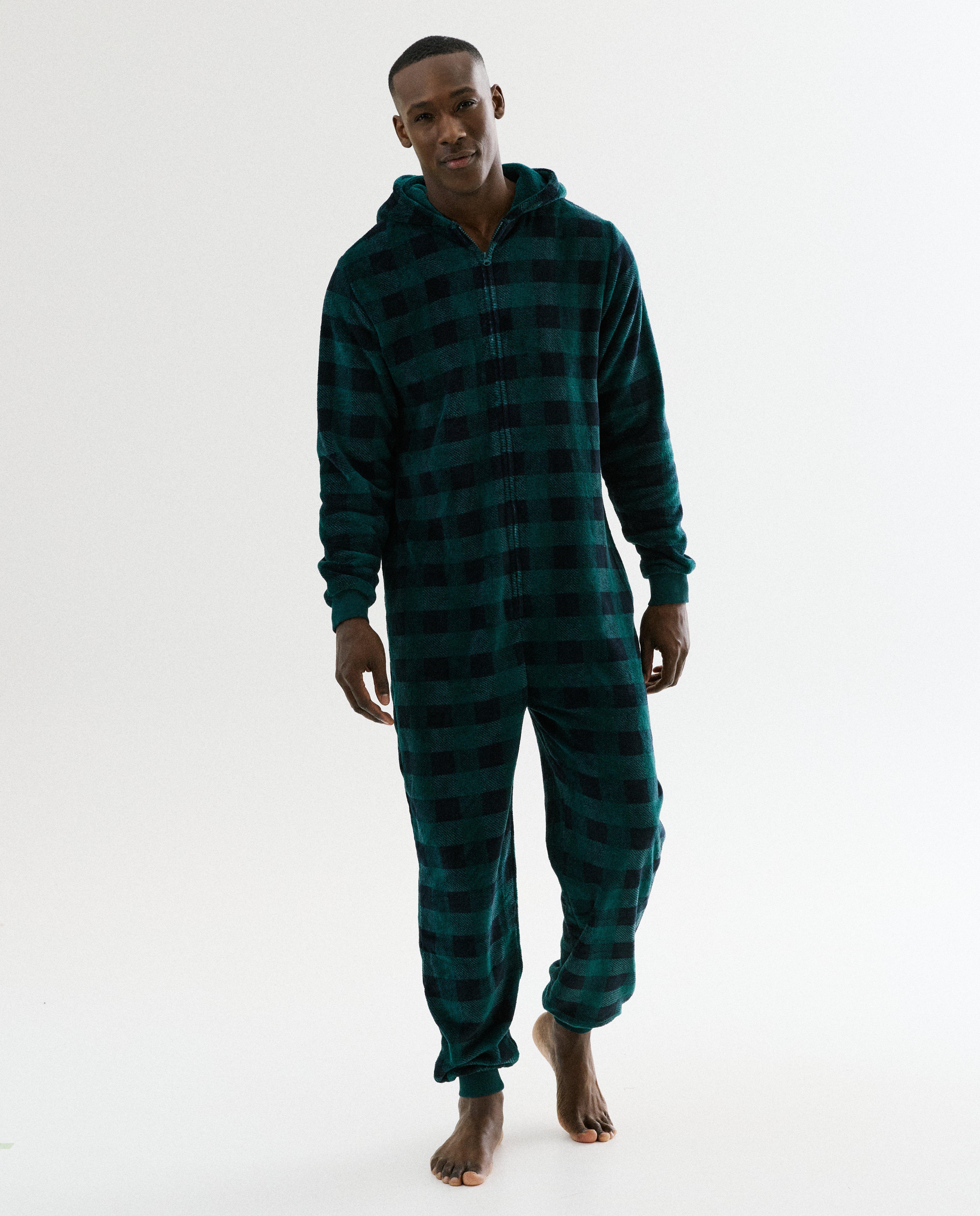 Fleece onesie met ruiten, heren, S-XXL