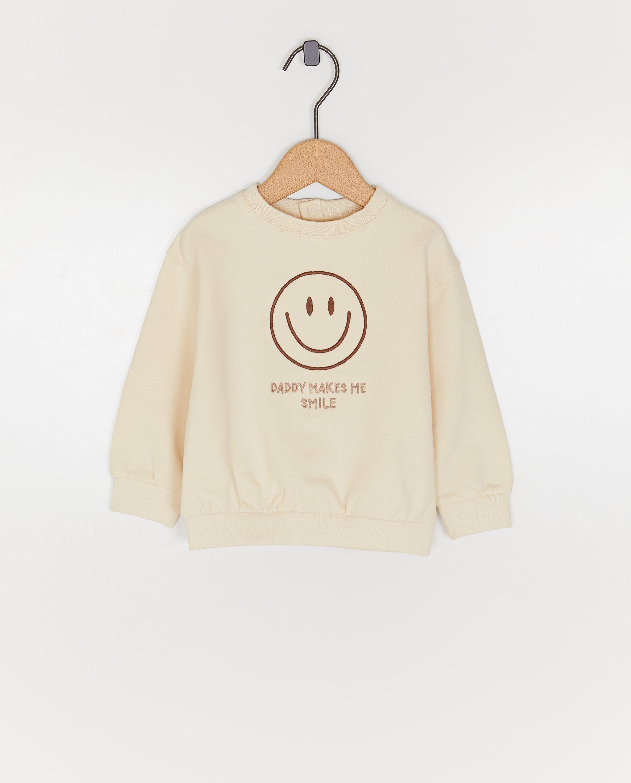 Sweater met geborduurde smiley, loose fit