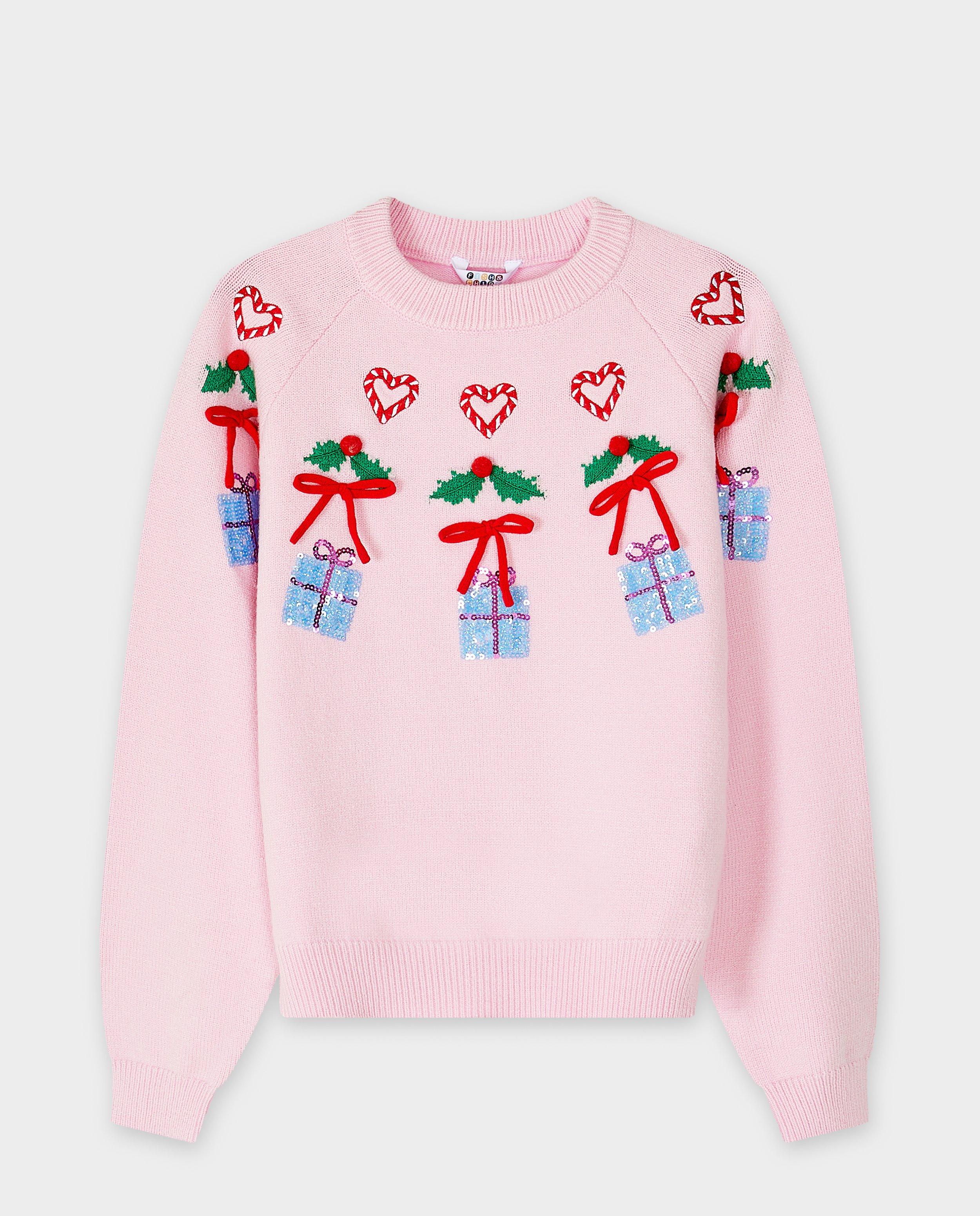 Pull de No&euml;l avec des petits n&oelig;uds - D&eacute;tails du produit - rose clair - image num&eacute;ro 5