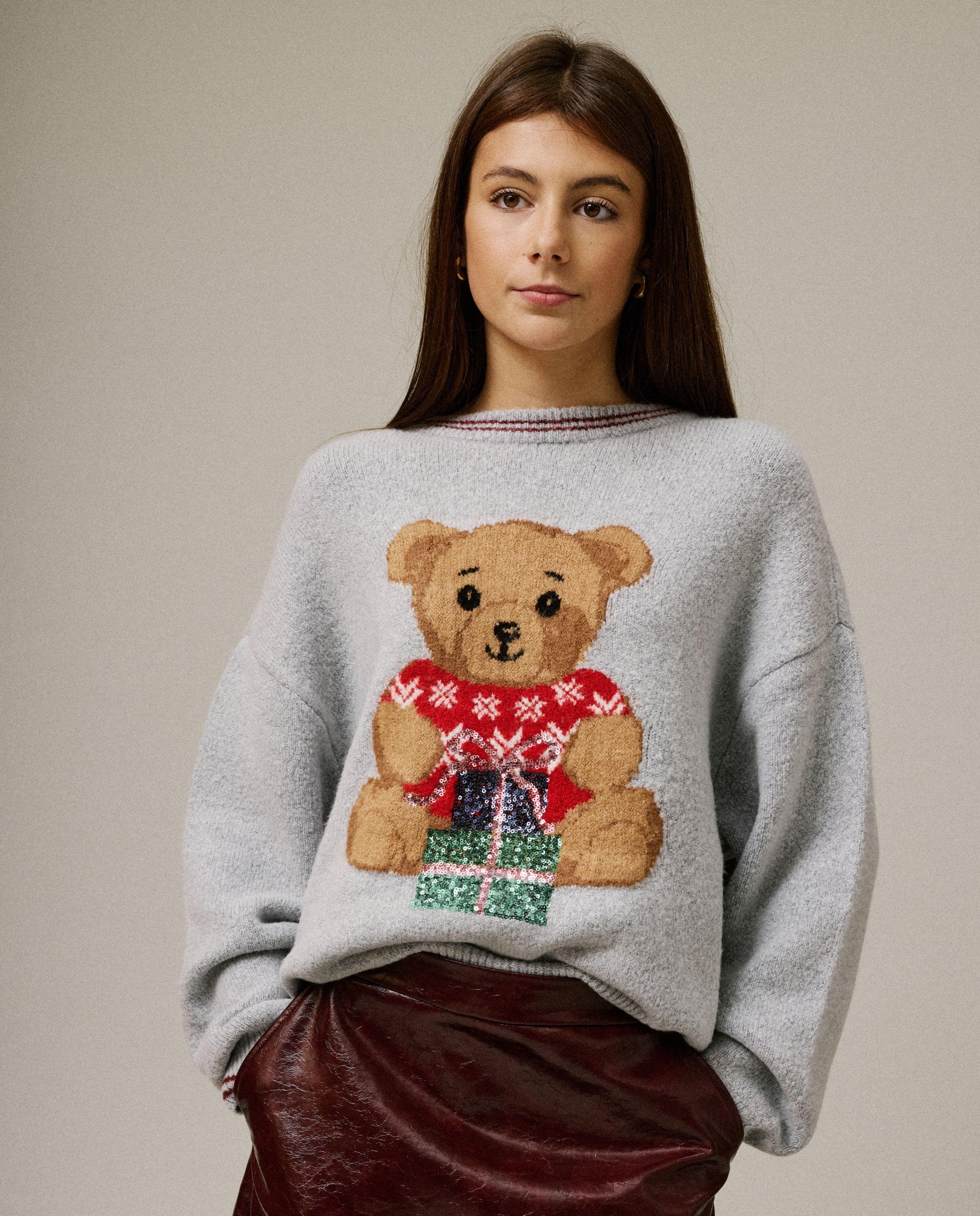 Kersttrui met print teddybeer