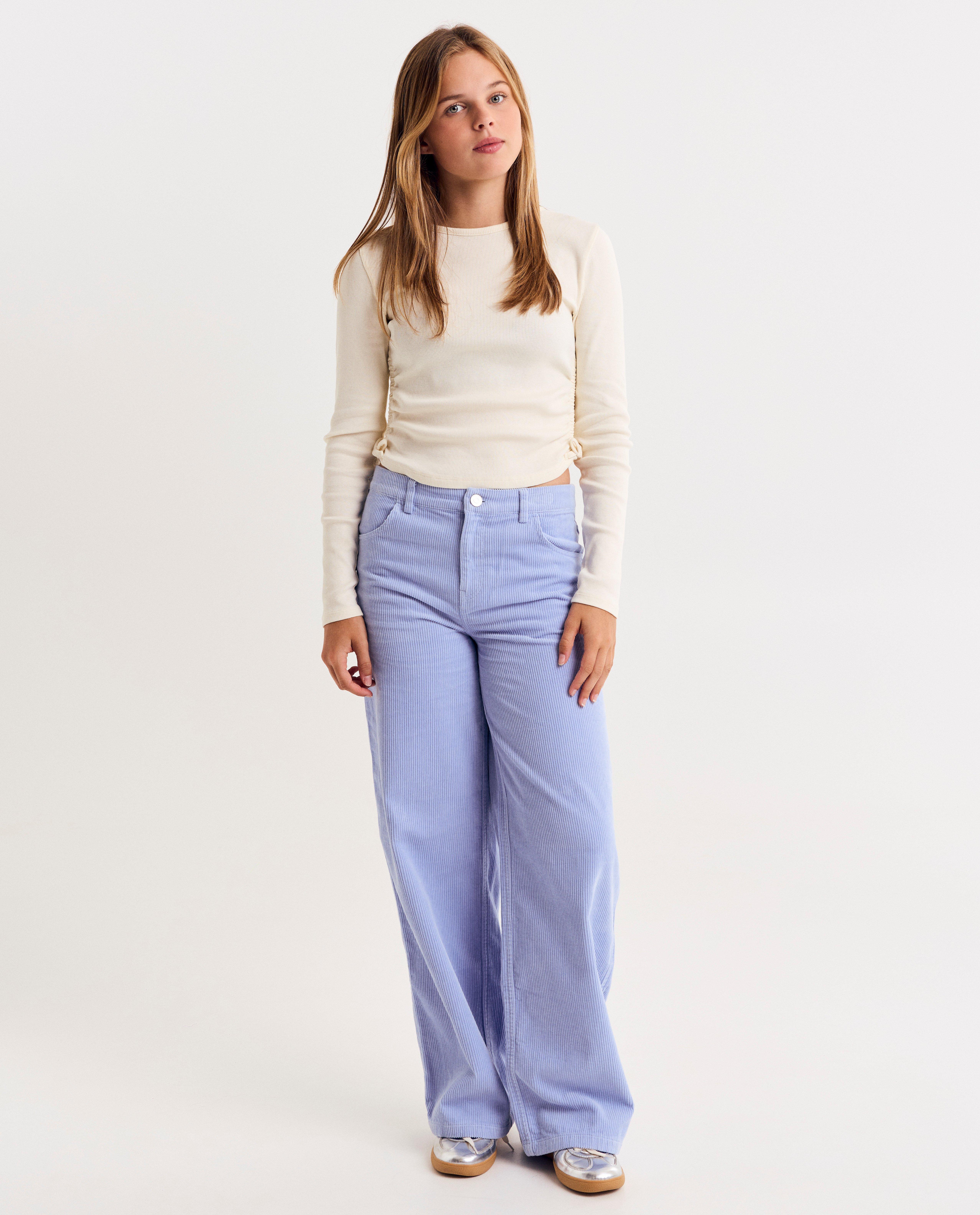 Pantalon en velours c&ocirc;tel&eacute;, wide fit - D&eacute;tails du produit - bleu clair - image num&eacute;ro 1