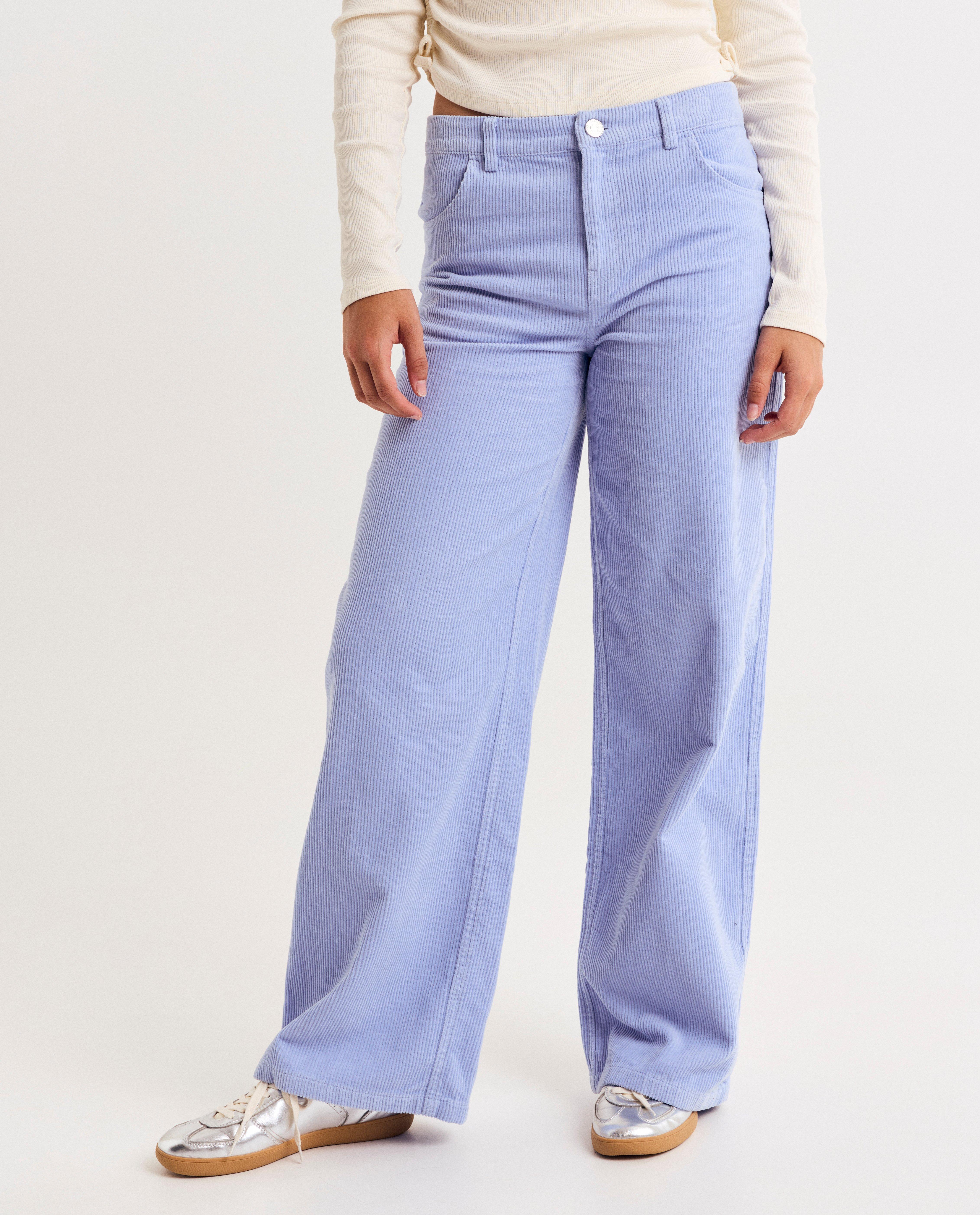 Pantalon en velours c&ocirc;tel&eacute;, wide fit - D&eacute;tails du produit - bleu clair - image num&eacute;ro 3