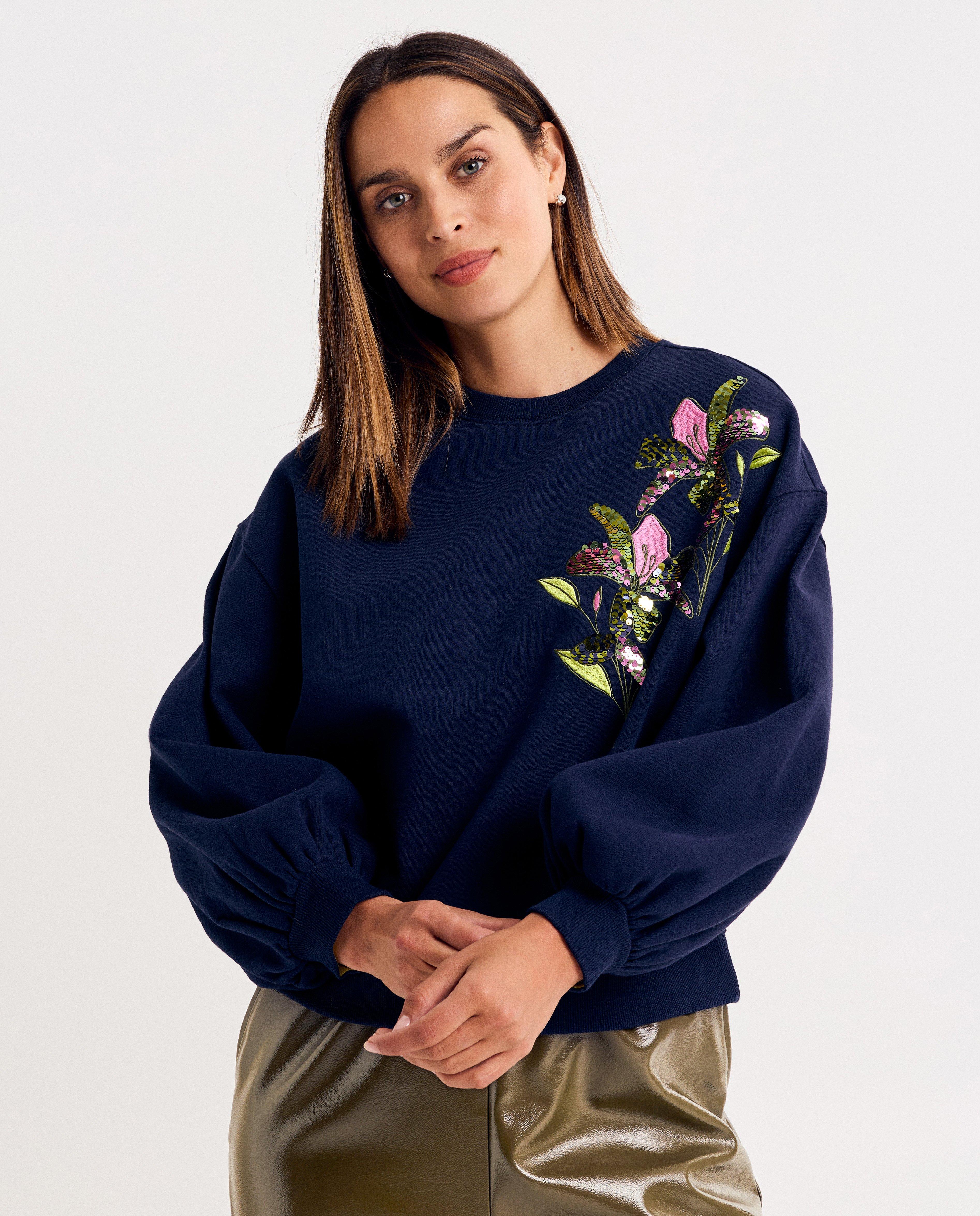 Sweat avec fleurs brodées