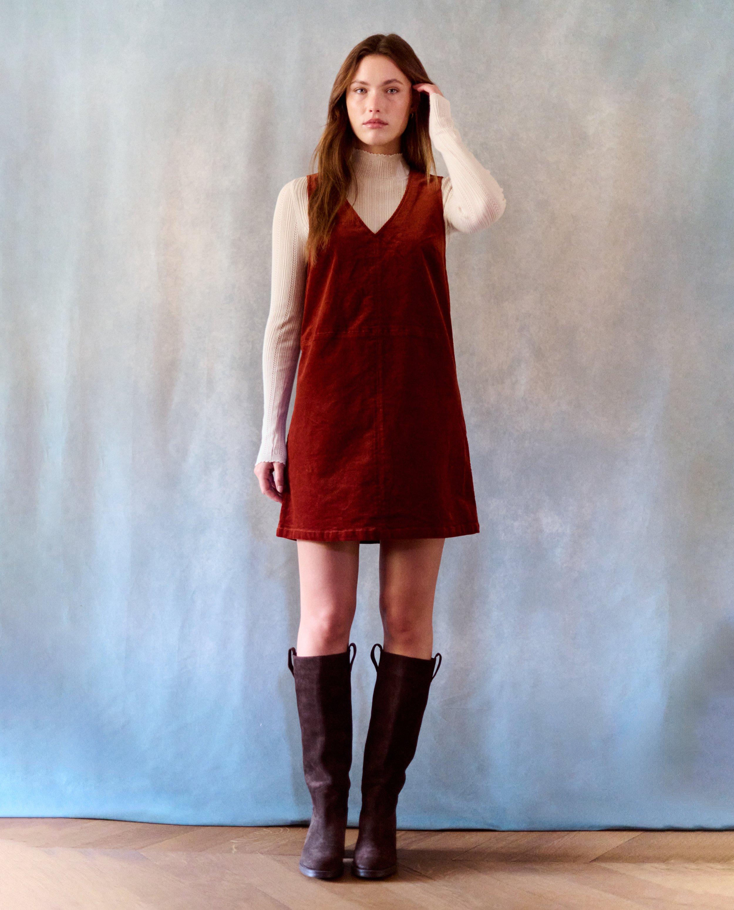 Robe rouge en velours &agrave; fines c&ocirc;tes - D&eacute;tails du produit - rouge - image num&eacute;ro 1