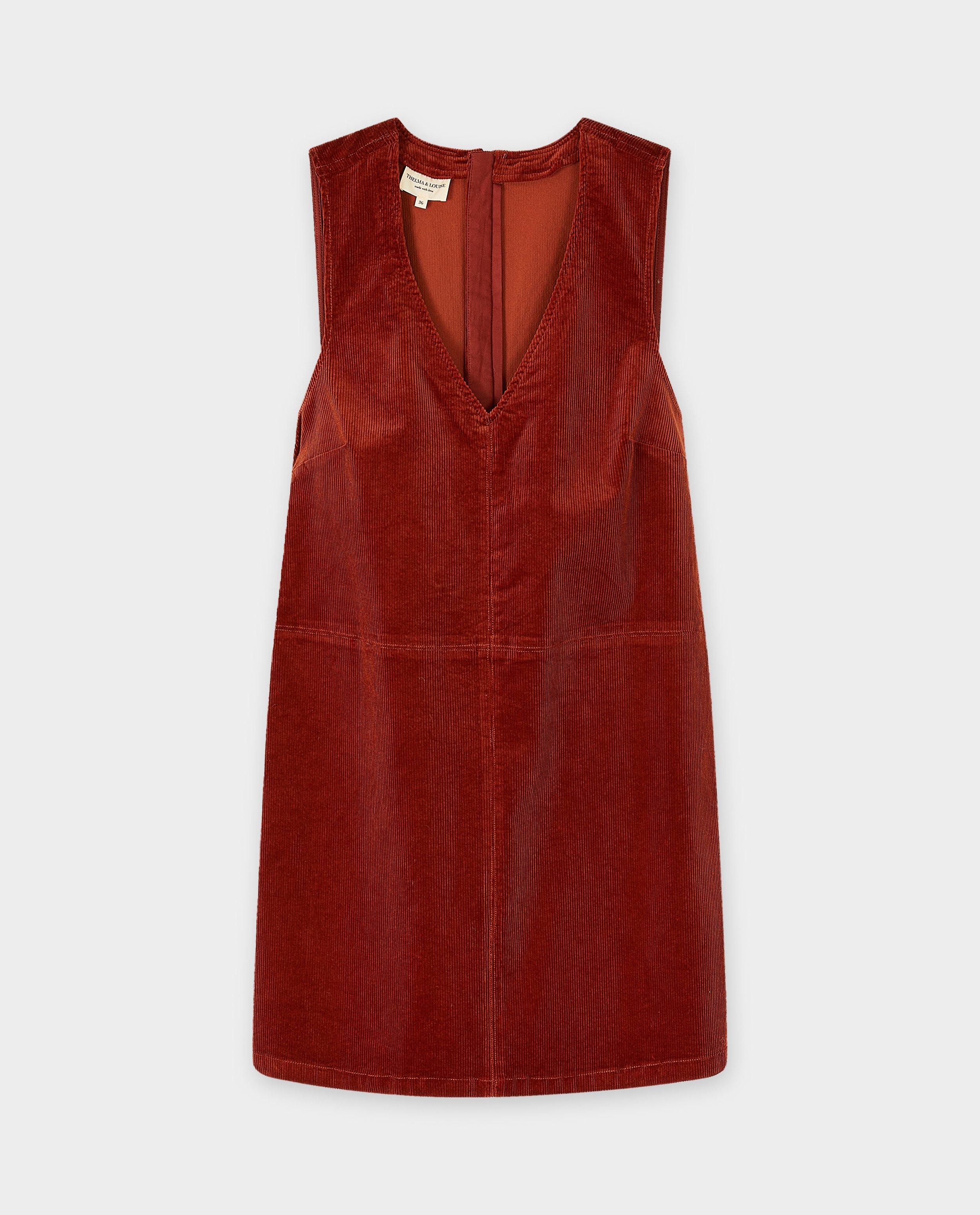 Robe rouge en velours &agrave; fines c&ocirc;tes - D&eacute;tails du produit - rouge - image num&eacute;ro 4