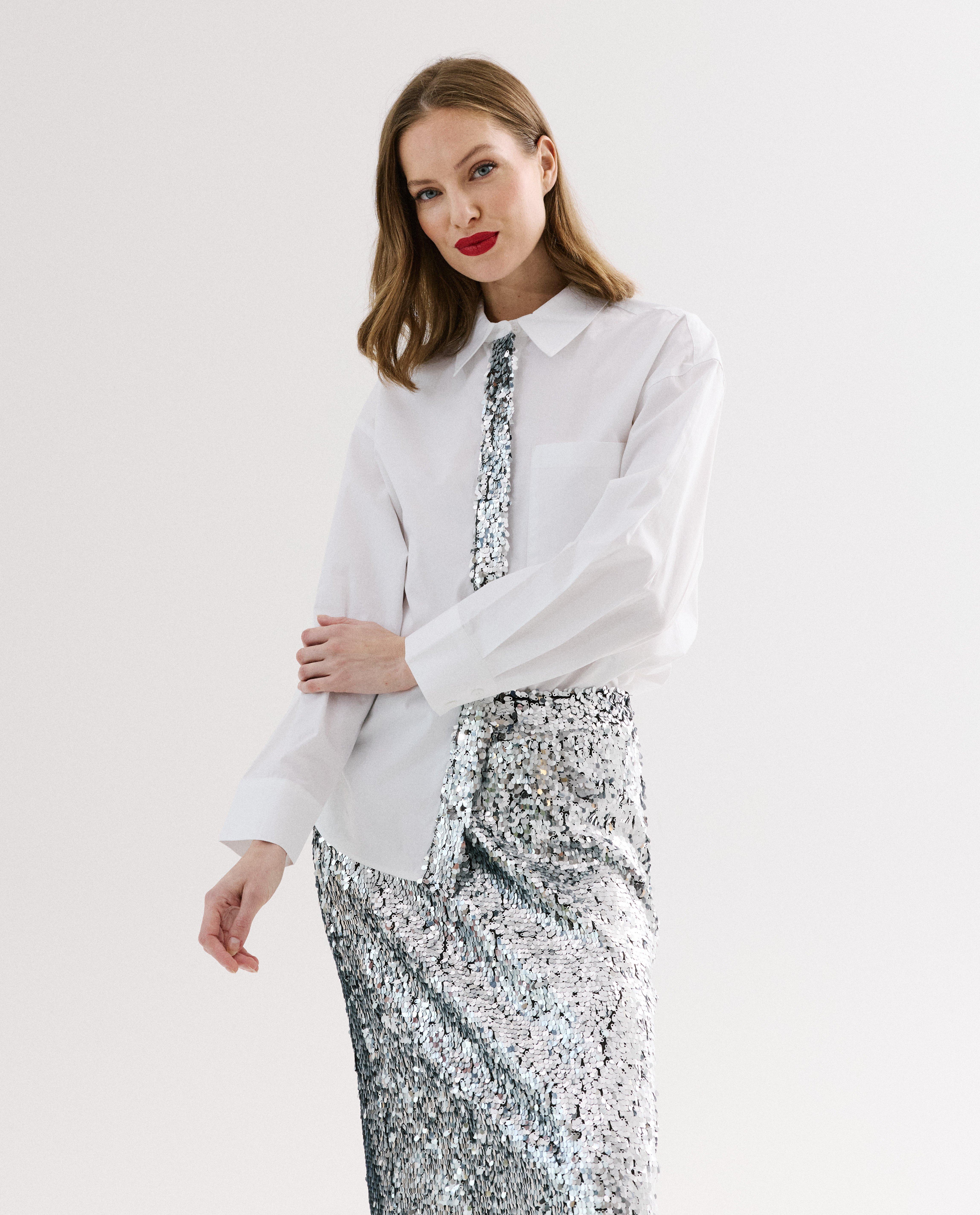 Hemd met pailletten, loose fit - Product Detail - wit - afbeelding nummer 2